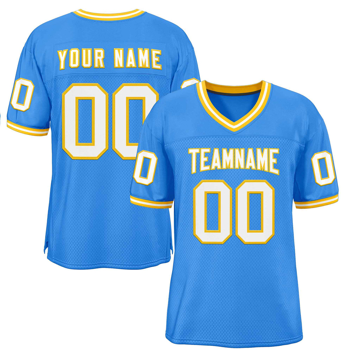 Custom Powder Blue White-Gold Classic Style Authentic American Football Jersey| KXKSHOP