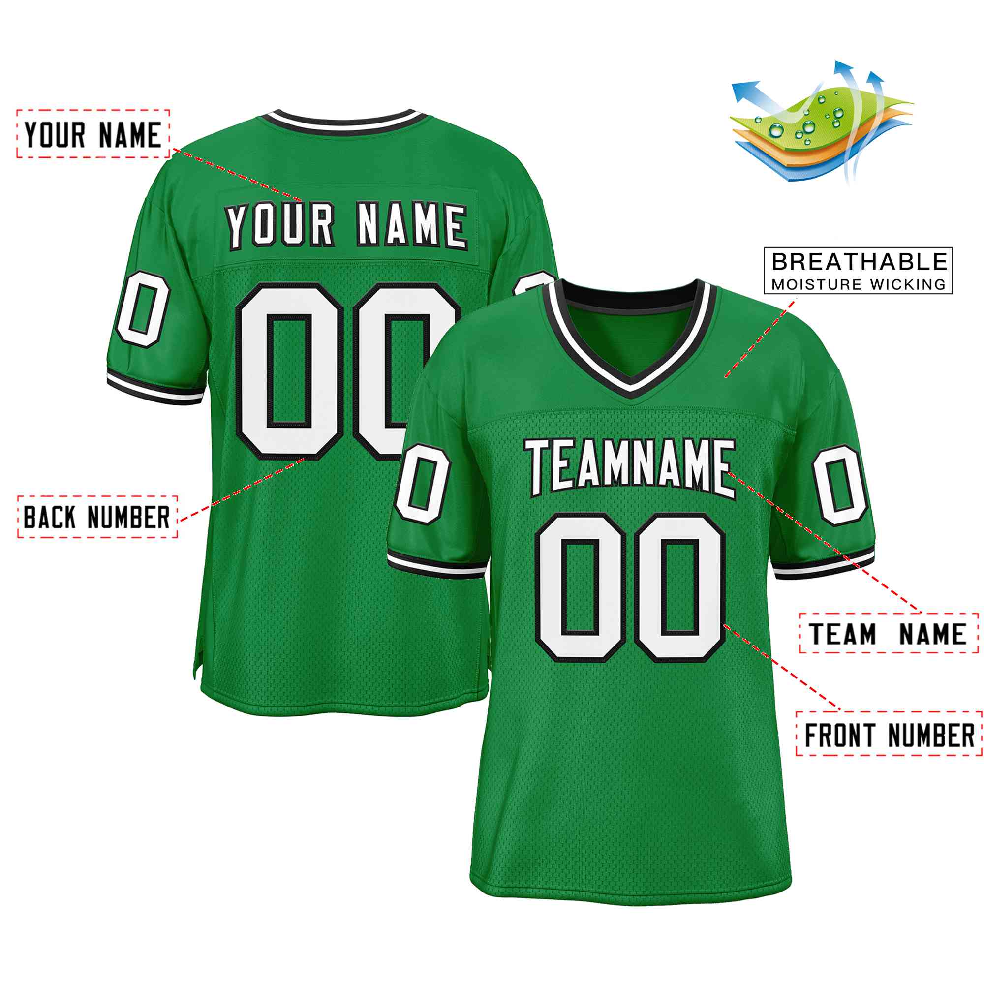 Custom Kelly Green White-Black Classic Style Authentic American Football Jersey| KXKSHOP