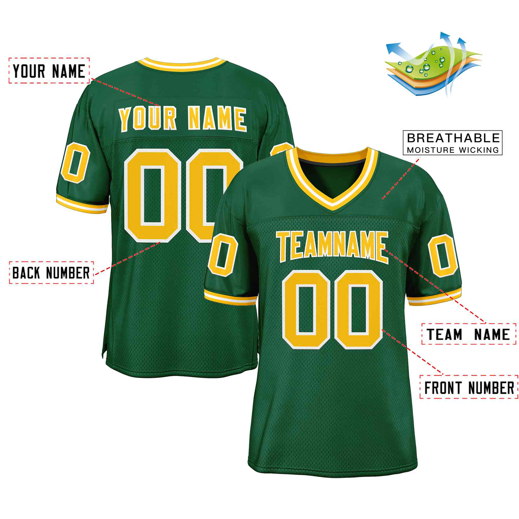 Custom Green Gold-White Classic Style Authentic American Football Jersey| KXKSHOP