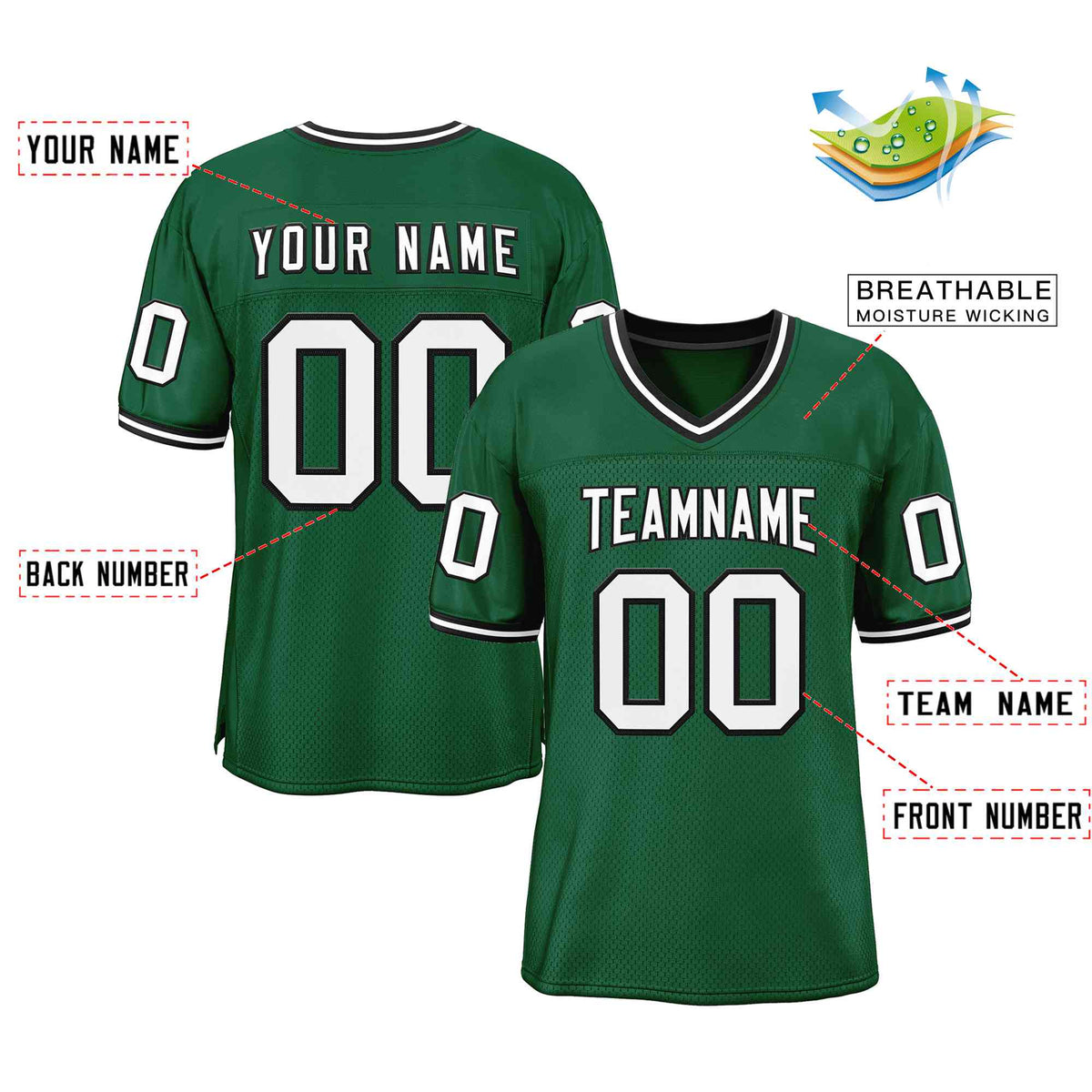 Custom Green White-Black Classic Style Authentic American Football Jersey| KXKSHOP