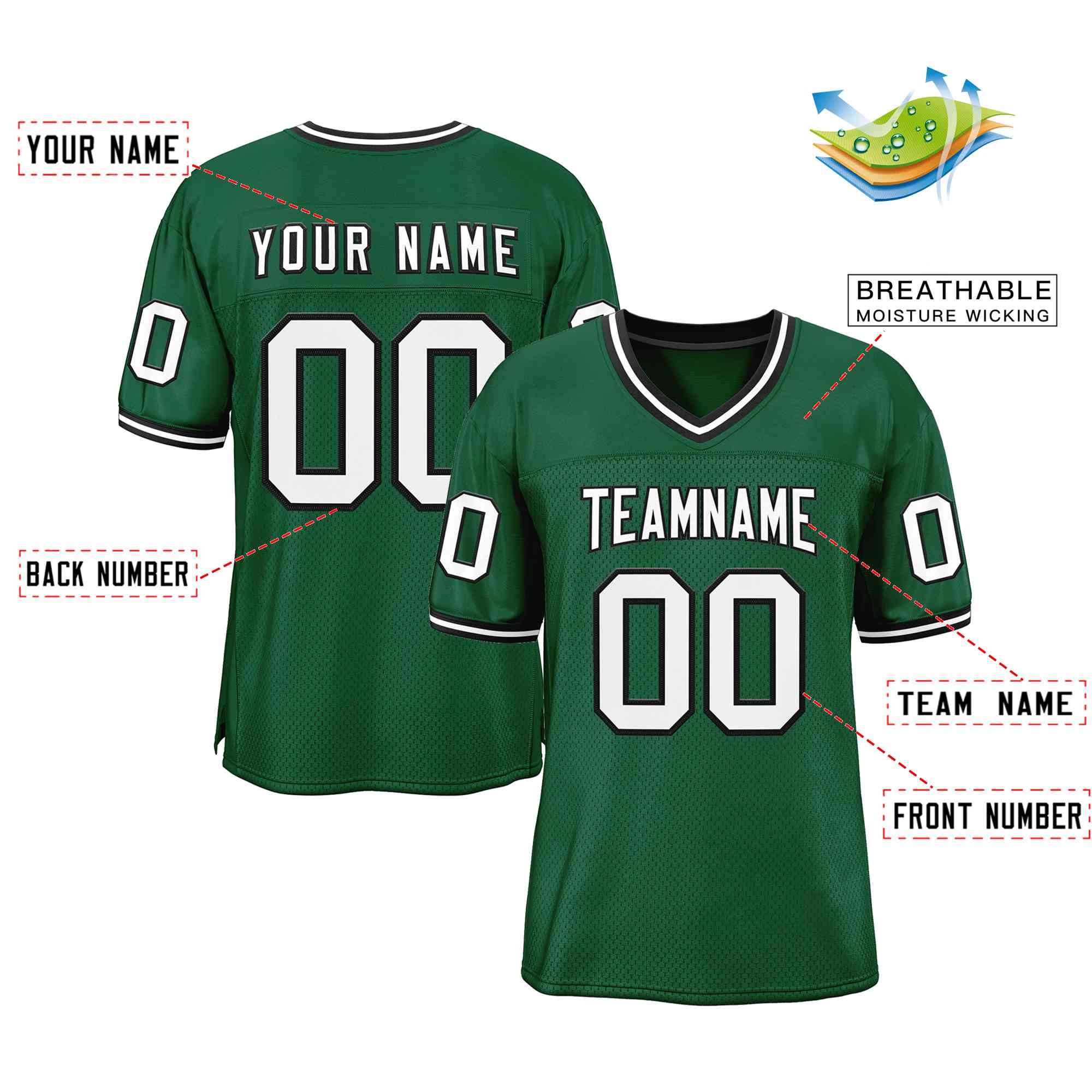Custom Green White-Black Classic Style Authentic American Football Jersey| KXKSHOP