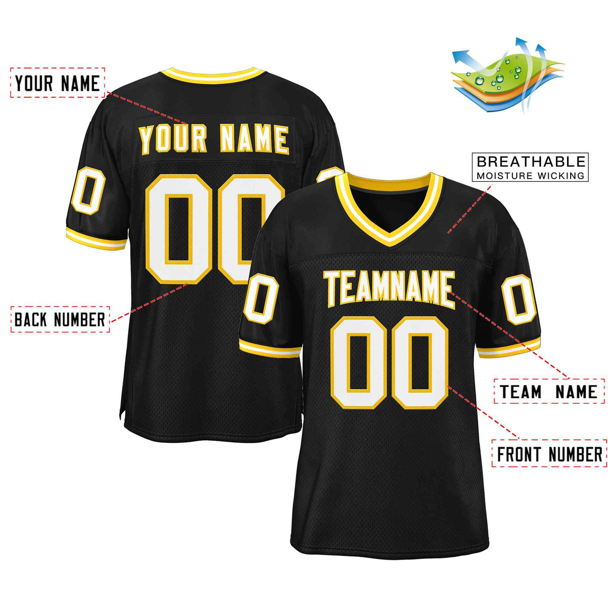 Custom Black White-Gold Classic Style Authentic American Football Jersey| KXKSHOP