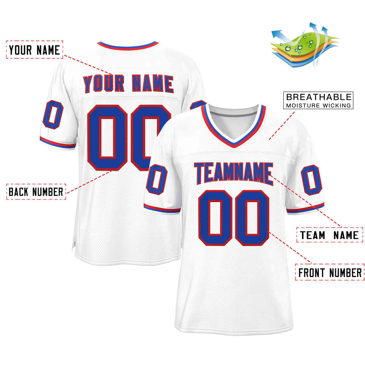 Custom White Royal-Red Classic Style Authentic American Football Jersey| KXKSHOP