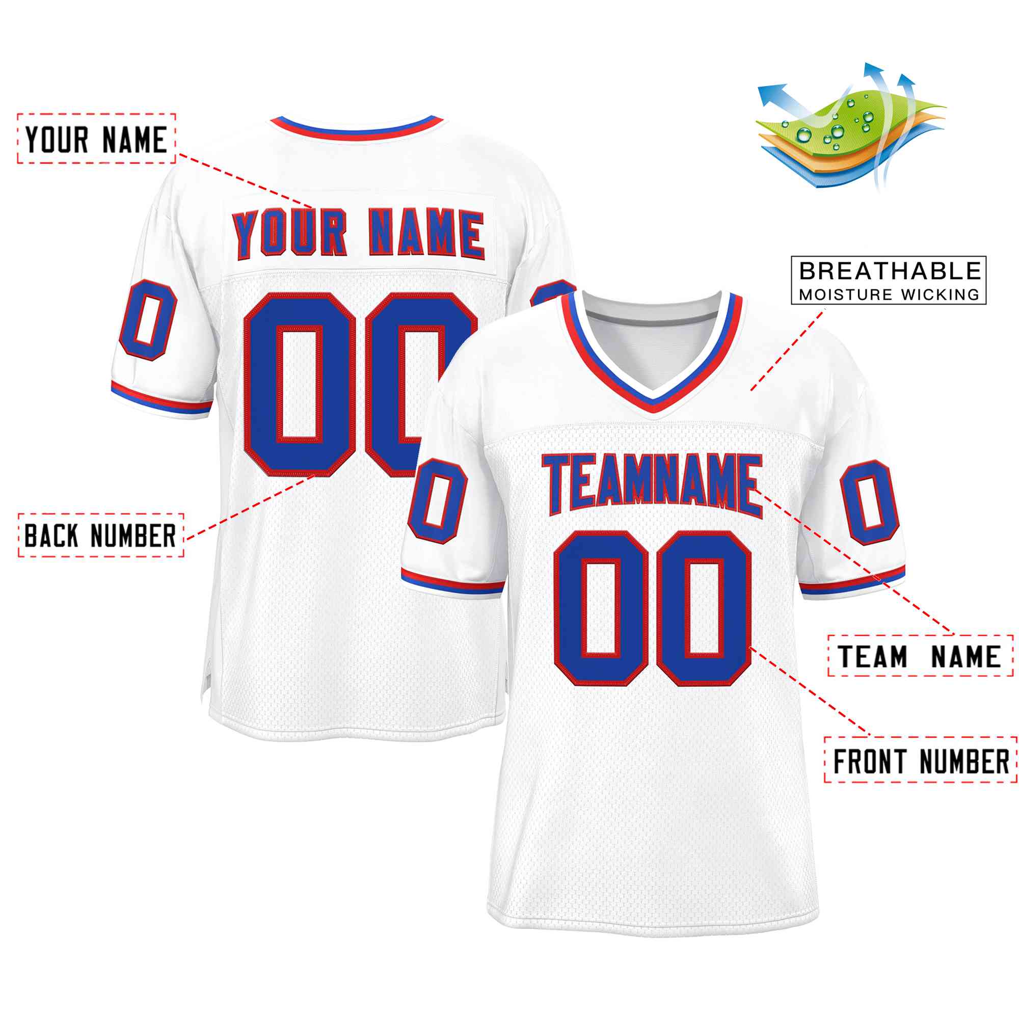 Custom White Royal-Red Classic Style Authentic American Football Jersey| KXKSHOP