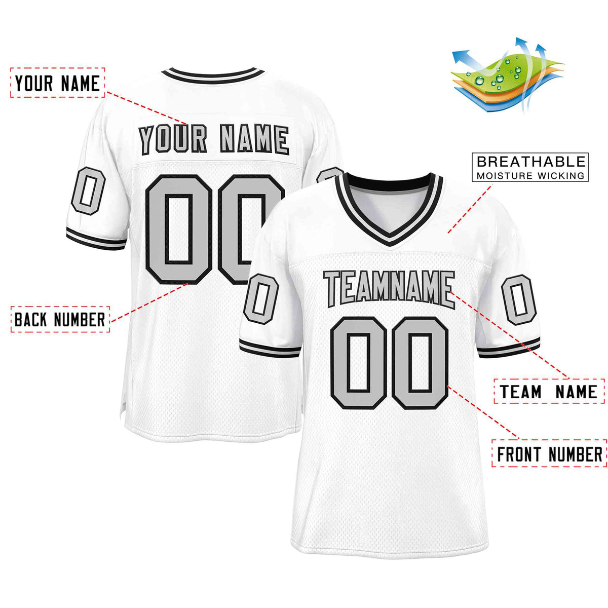 Custom White Gray-Black Classic Style Authentic American Football Jersey| KXKSHOP