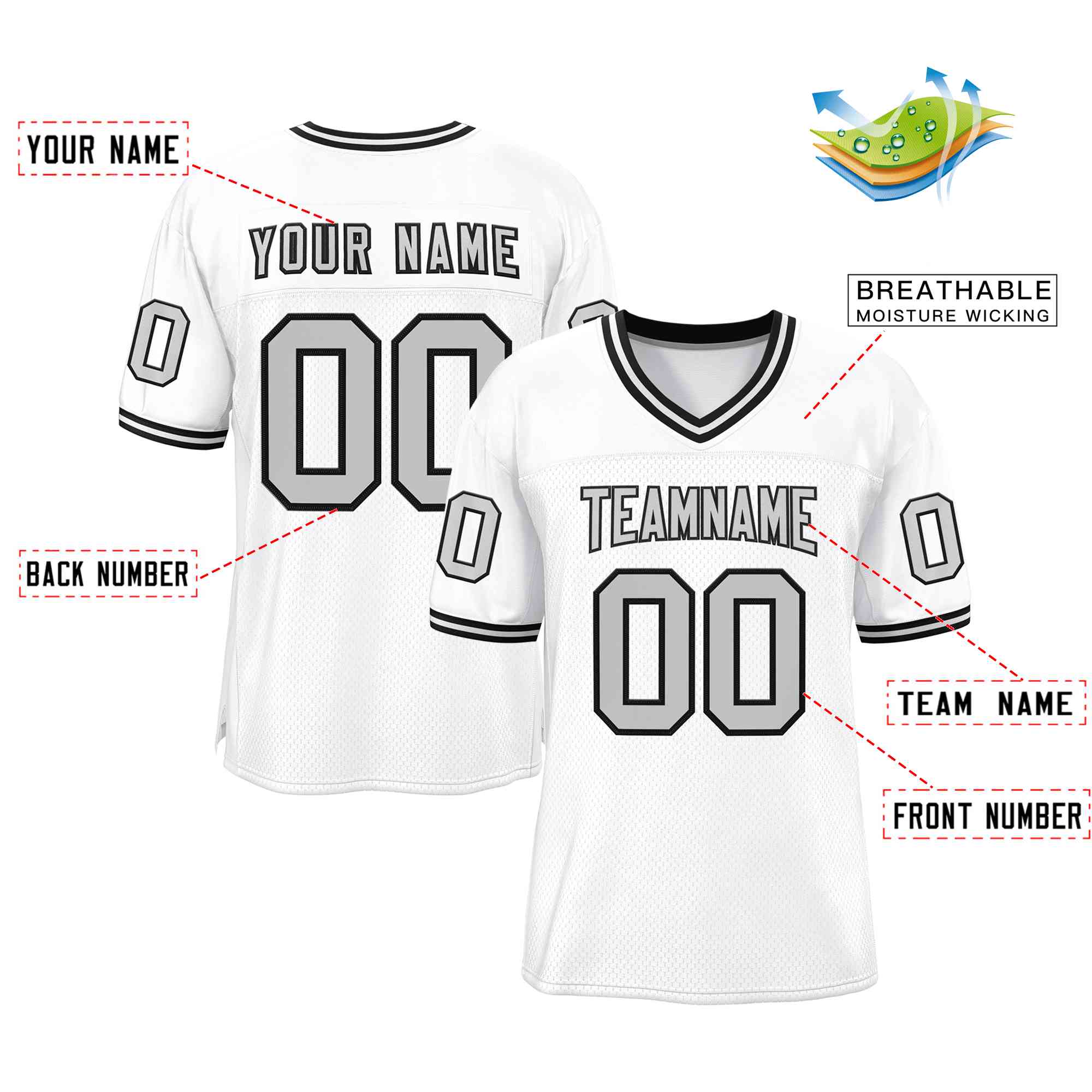 Custom White Gray-Black Classic Style Authentic American Football Jersey| KXKSHOP