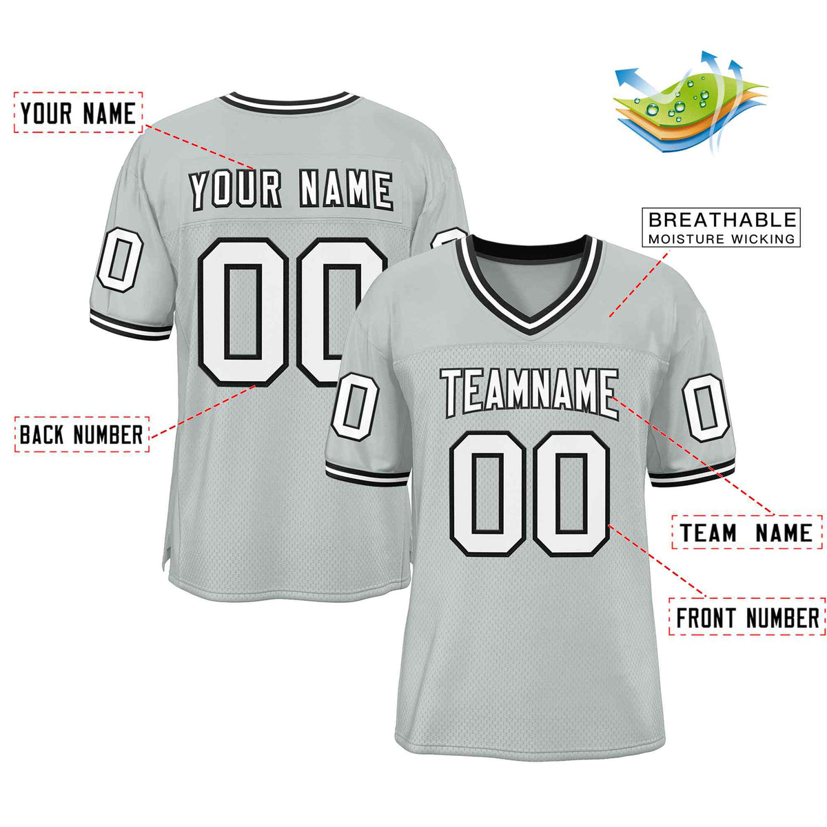 Custom Silver White-Black Classic Style Authentic American Football Jersey| KXKSHOP