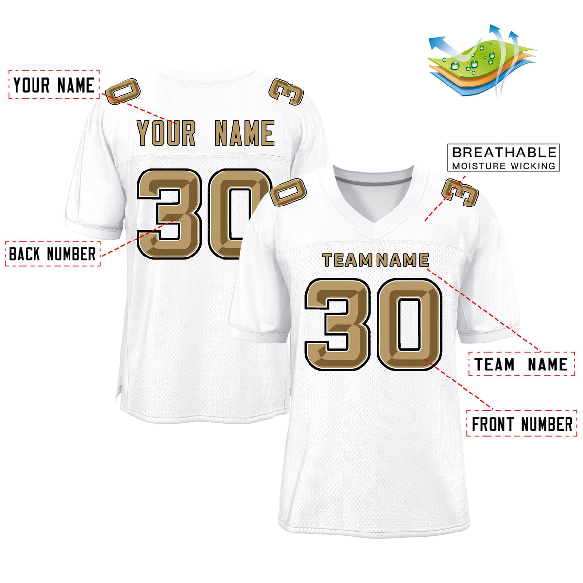 Custom White Classic Style Mesh Authentic American Football Jersey| KXKSHOP