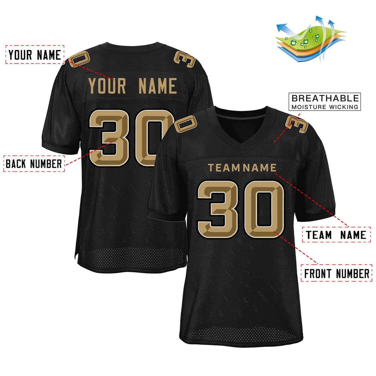 Custom Black Classic Style Mesh Authentic American Football Jersey| KXKSHOP