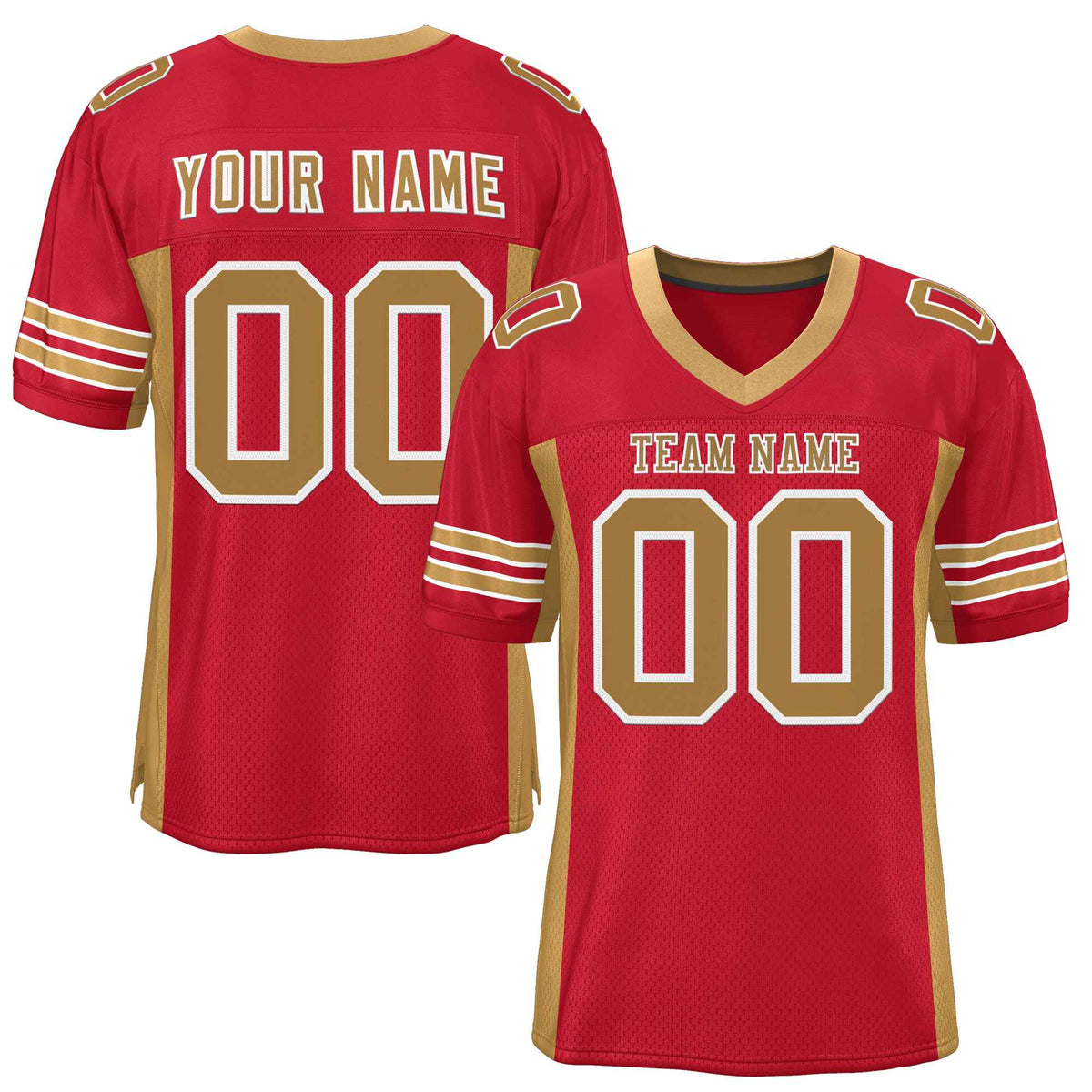 Custom Red Old Gold Insert Color Design Mesh American Football Jersey | KXKSHOP
