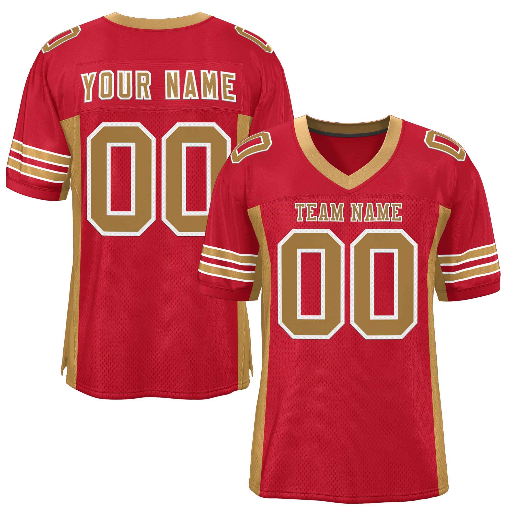 Custom Red Old Gold Insert Color Design Mesh American Football Jersey | KXKSHOP