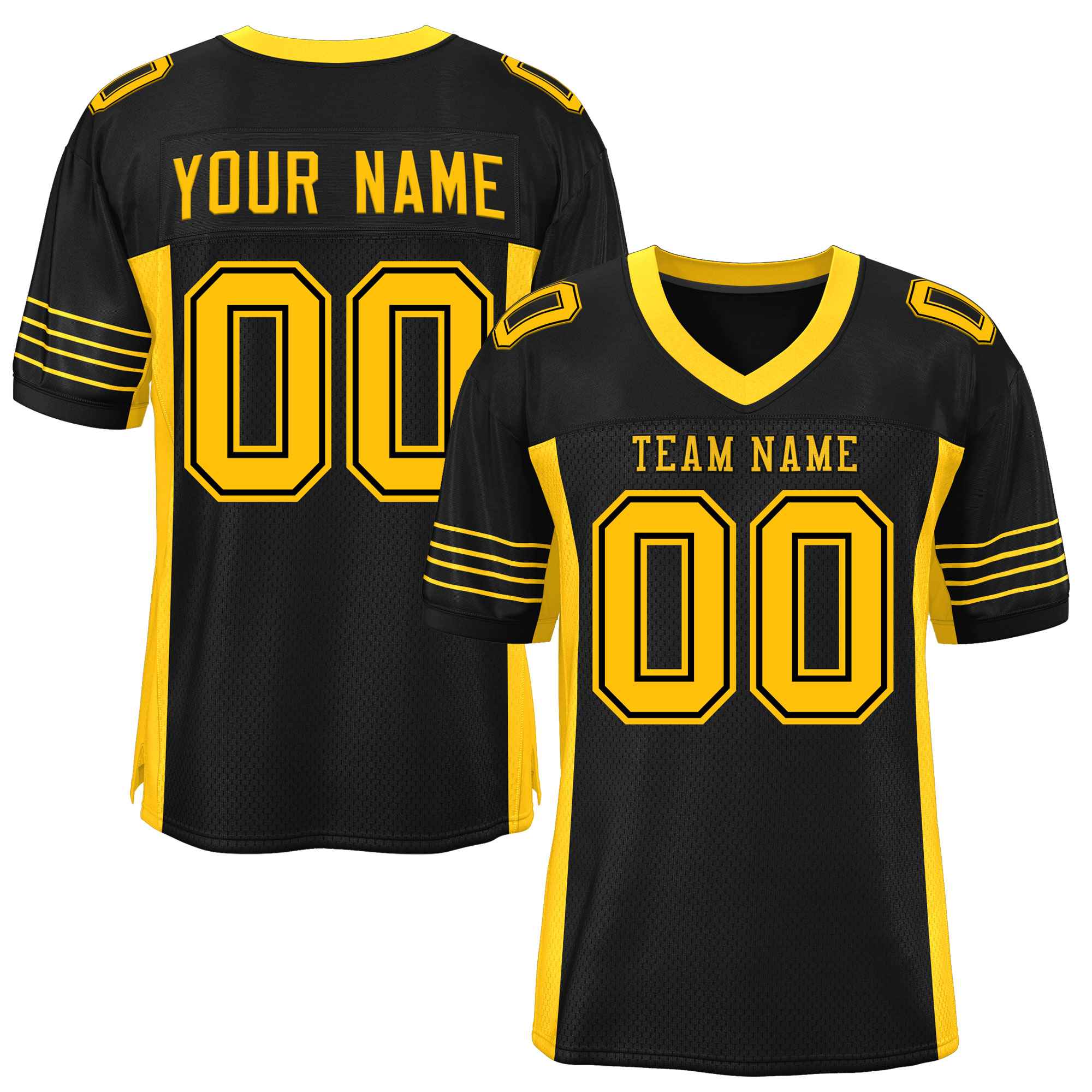 Custom Black Yellow Insert Color Design Mesh American Football Jersey | KXKSHOP