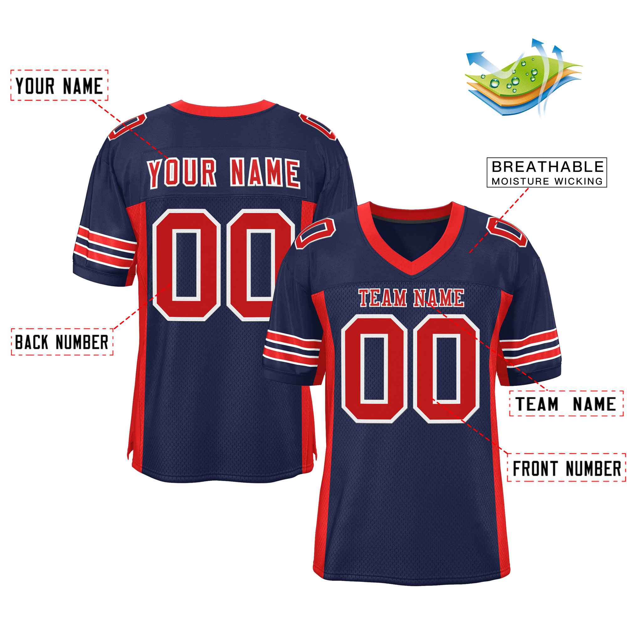 Custom Red Navy-White Classic Style Mesh American Football Jersey | KXKSHOP