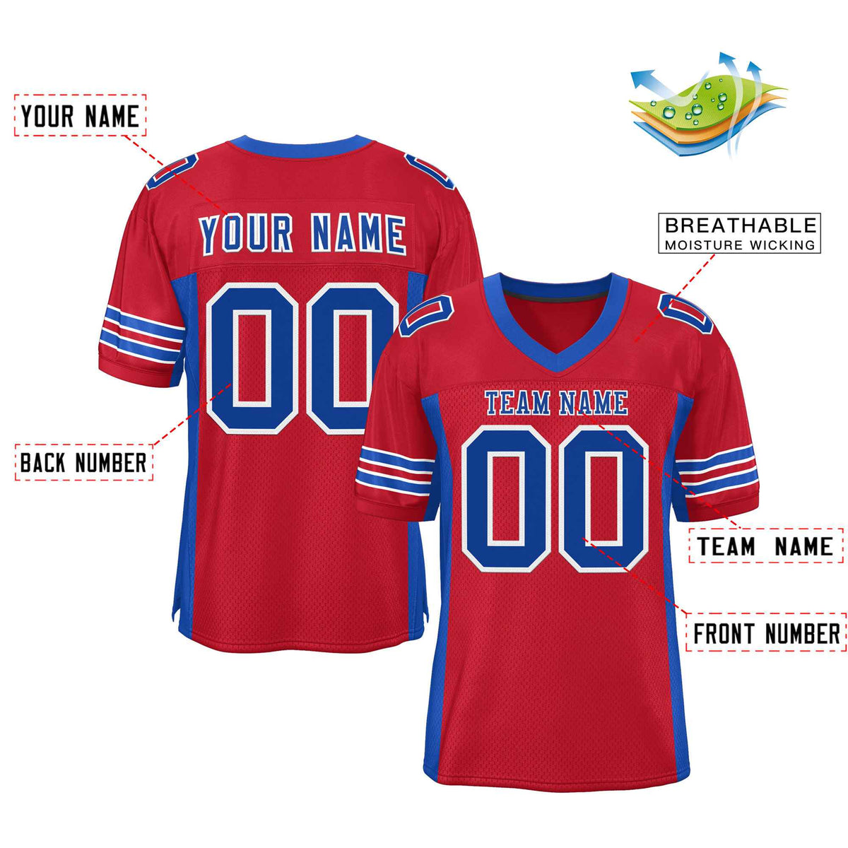 Custom Red Navy-White Classic Style Mesh American Football Jersey | KXKSHOP
