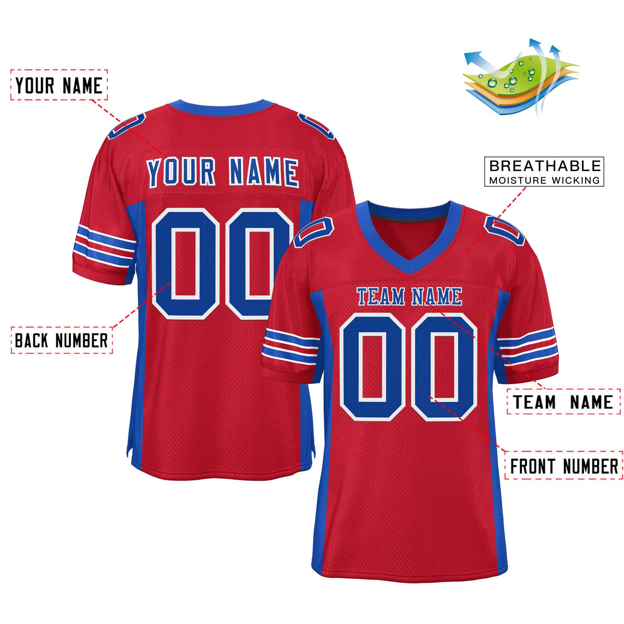 Custom Red Navy-White Classic Style Mesh American Football Jersey | KXKSHOP