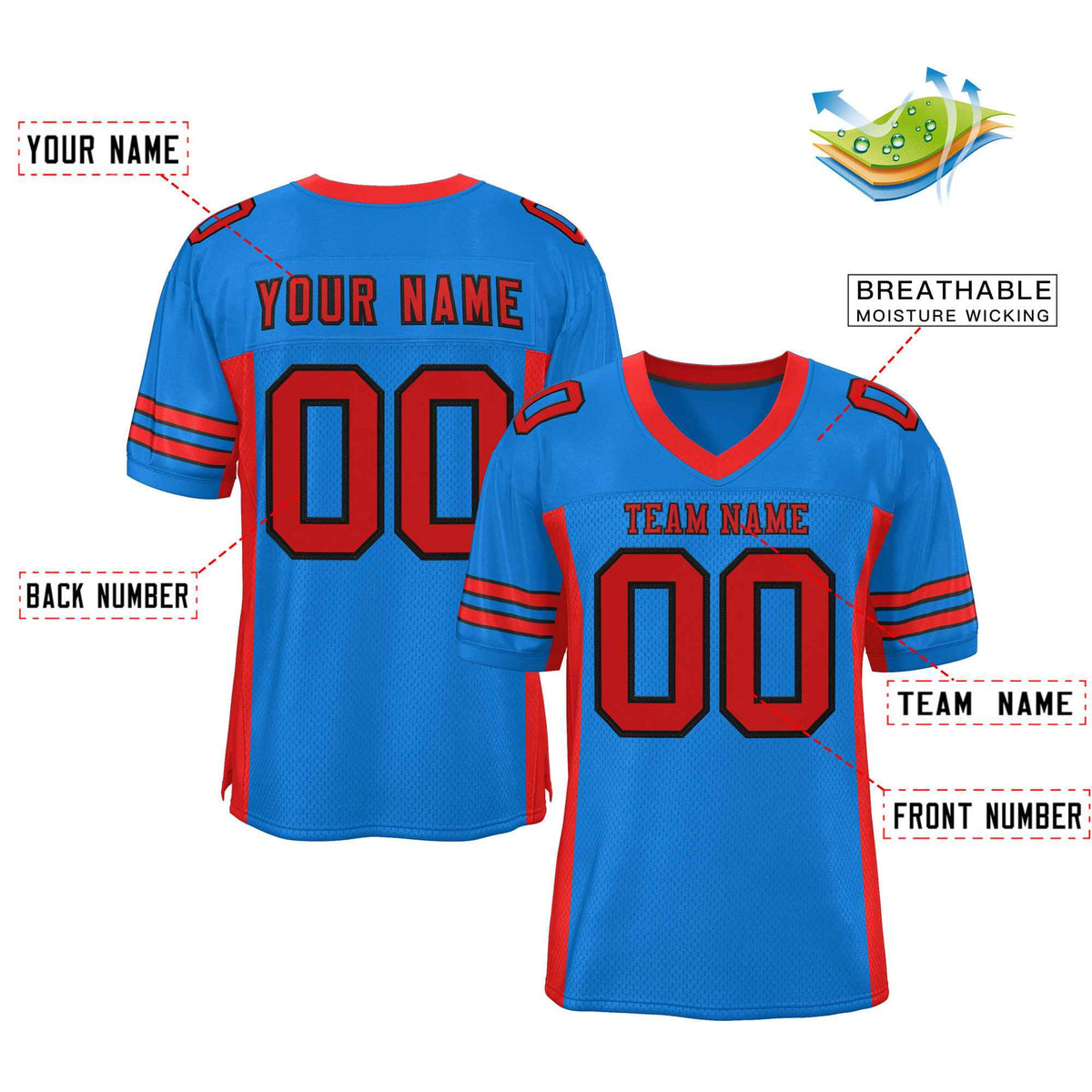 Custom Red Navy-White Classic Style Mesh American Football Jersey | KXKSHOP
