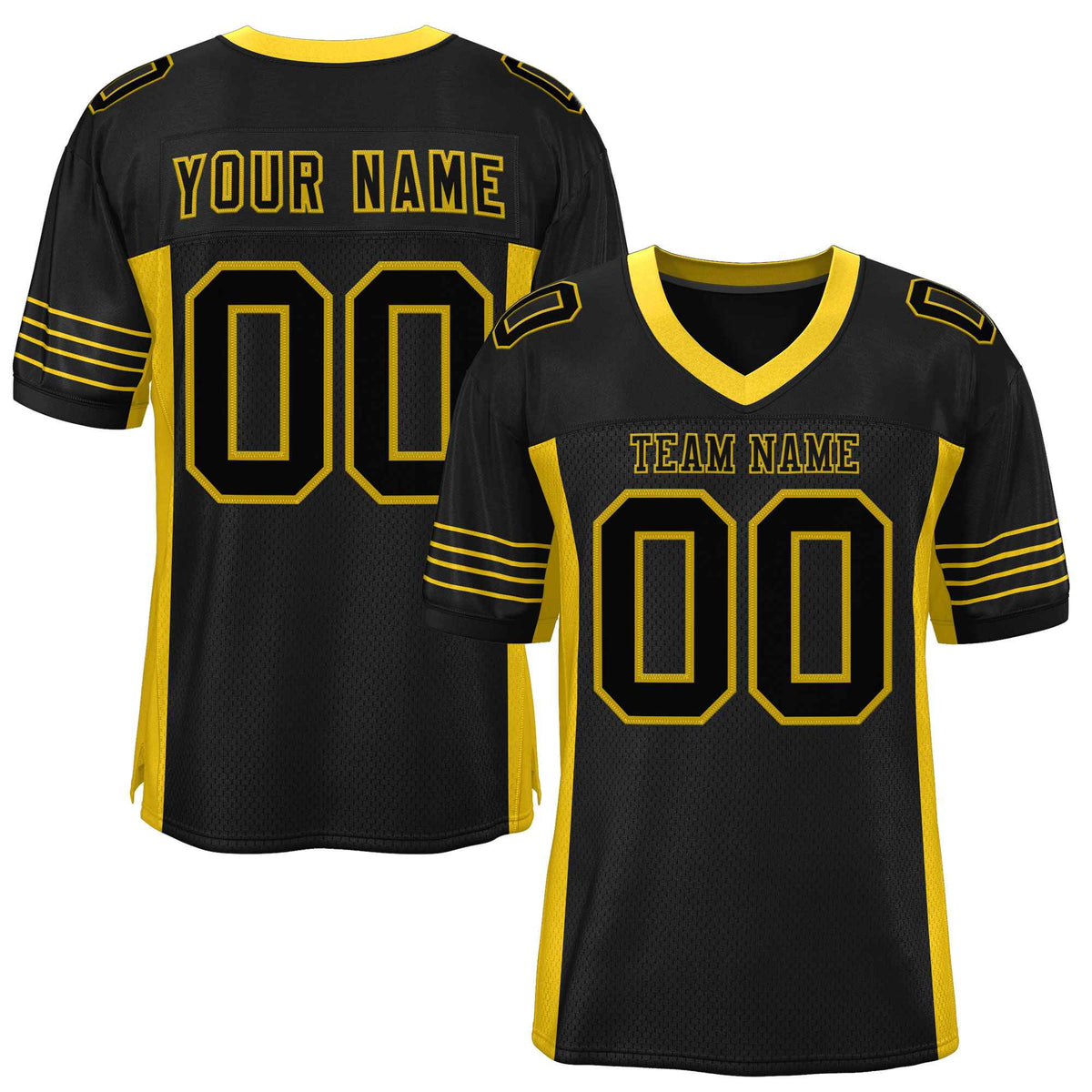 Custom Black Old Gold Insert Color Design Mesh American Football Jersey | KXKSHOP