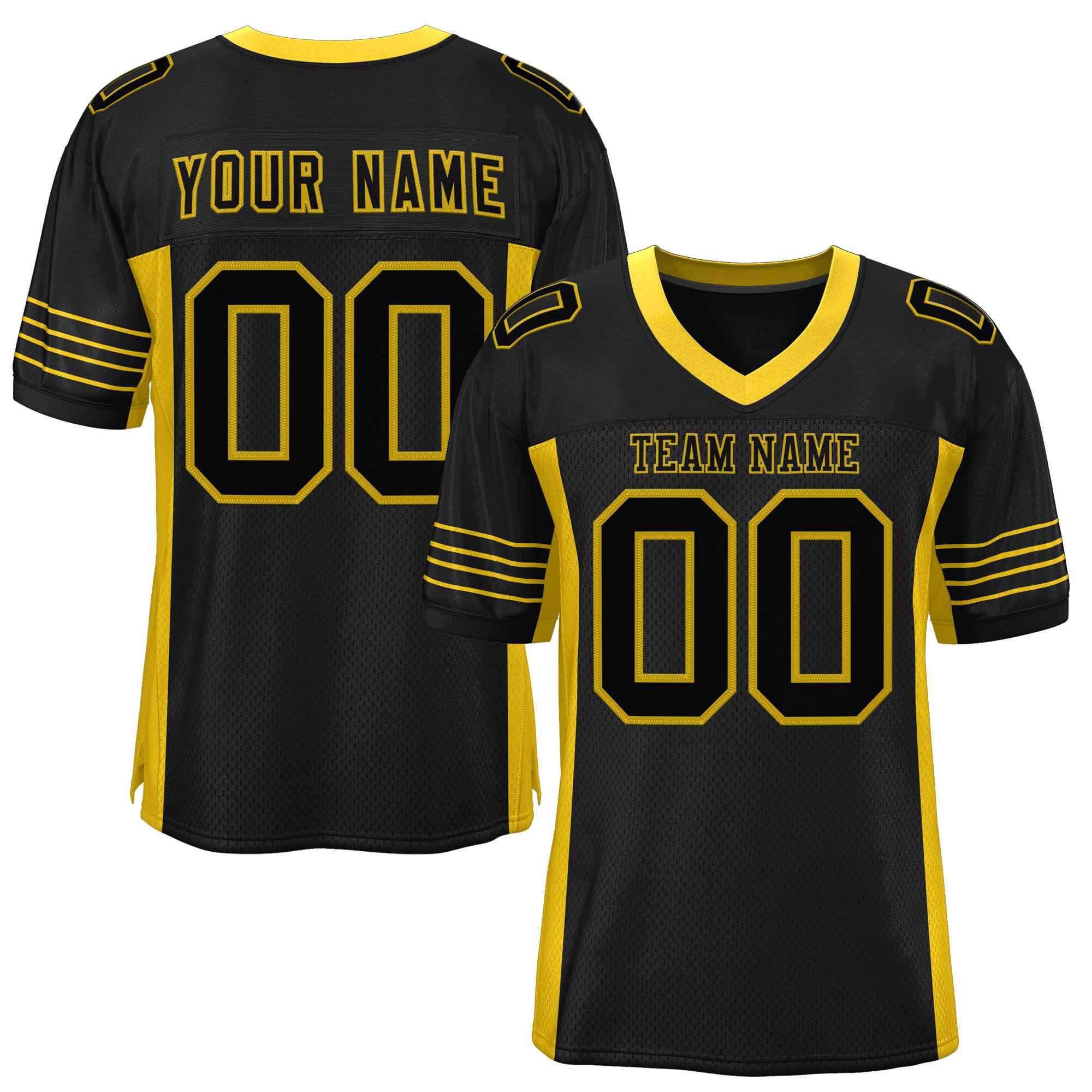 Custom Black Old Gold Insert Color Design Mesh American Football Jersey | KXKSHOP