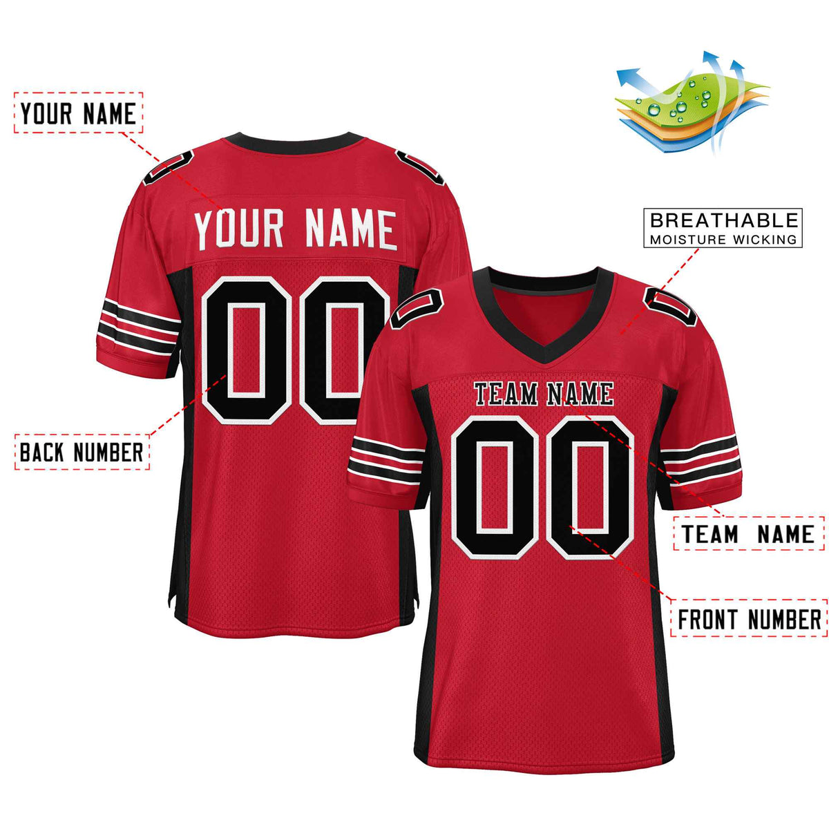 Custom Red Navy-White Classic Style Mesh American Football Jersey | KXKSHOP
