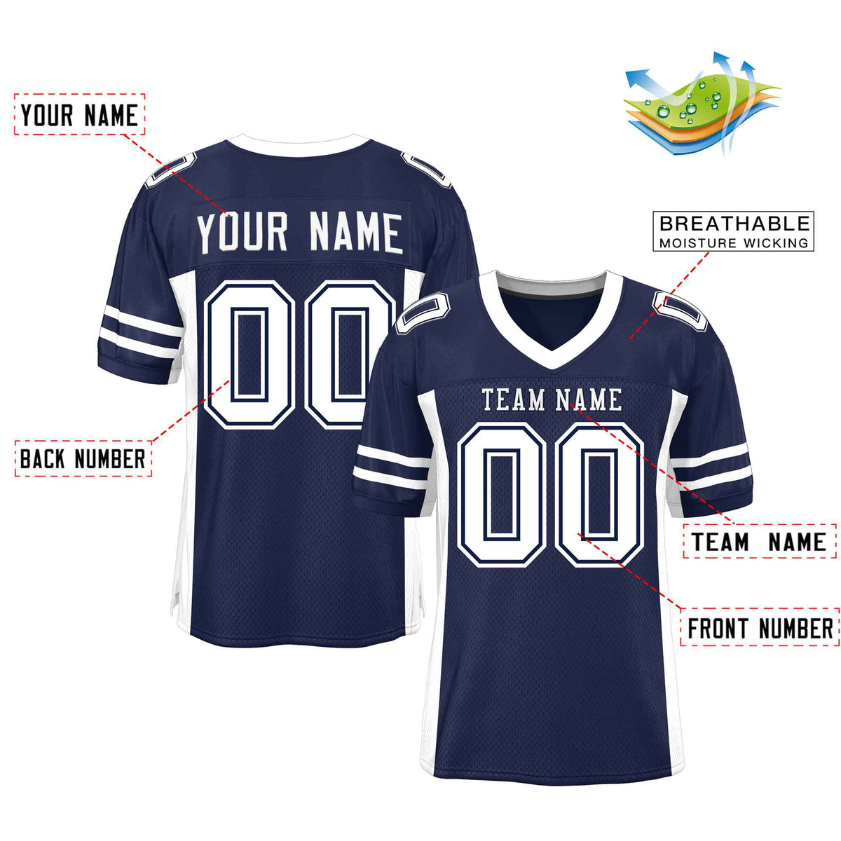 Custom Red Navy-White Classic Style Mesh American Football Jersey | KXKSHOP