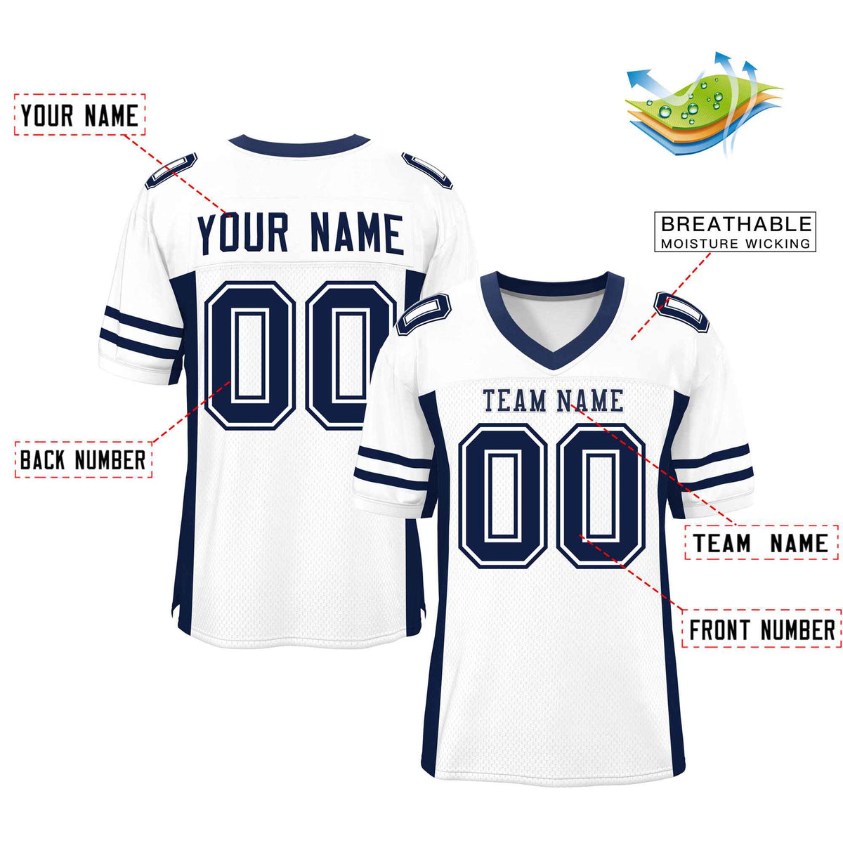 Custom Red Navy-White Classic Style Mesh American Football Jersey | KXKSHOP