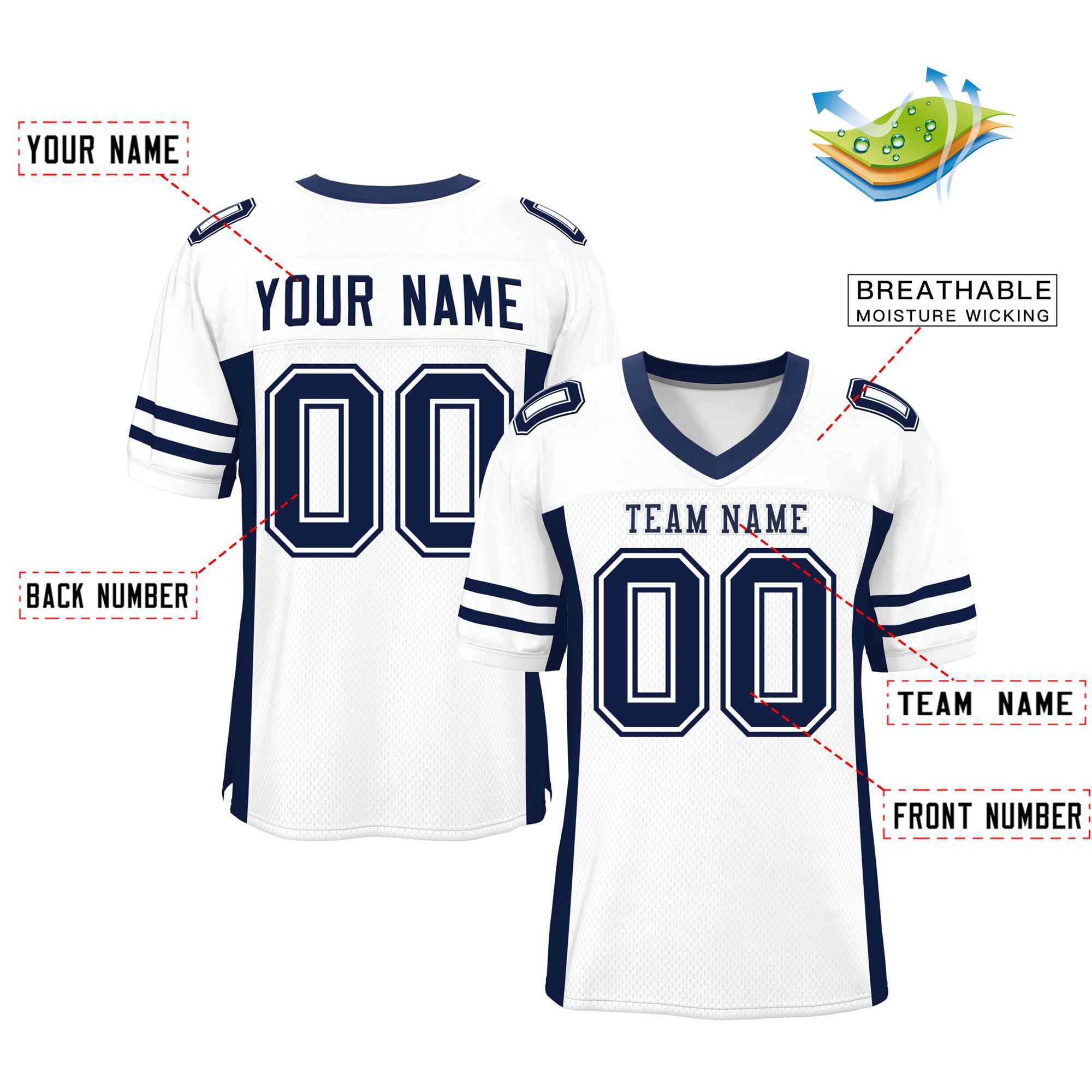 Custom Red Navy-White Classic Style Mesh American Football Jersey | KXKSHOP