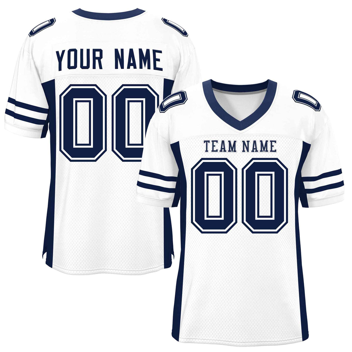 Custom White Navy Insert Color Design Mesh American Football Jersey | KXKSHOP