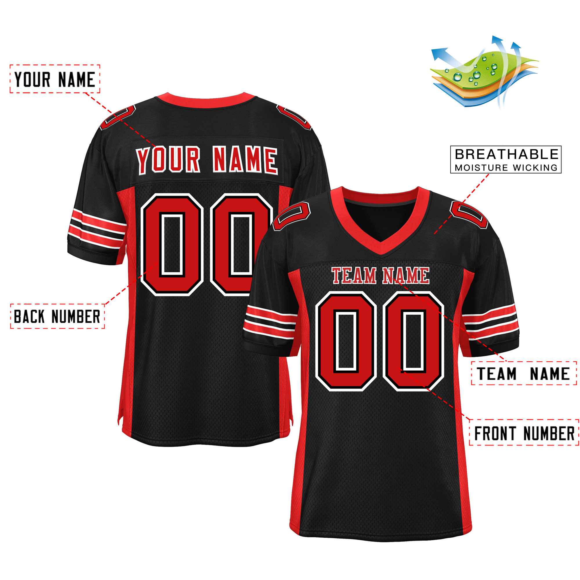 Custom Red Navy-White Classic Style Mesh American Football Jersey | KXKSHOP