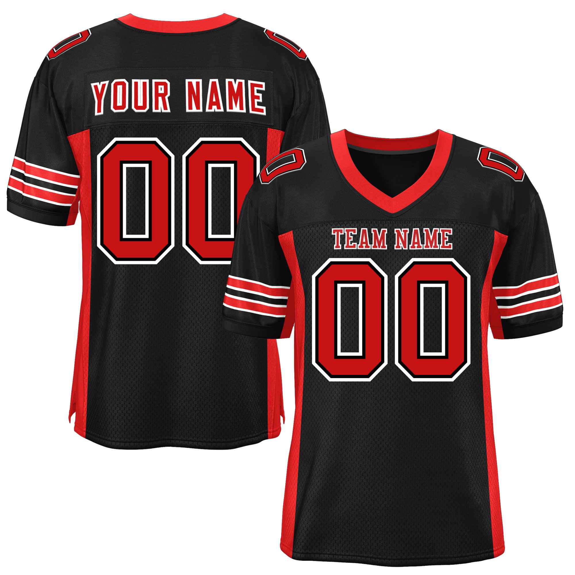 Custom Black Red Insert Color Design Mesh American Football Jersey | KXKSHOP