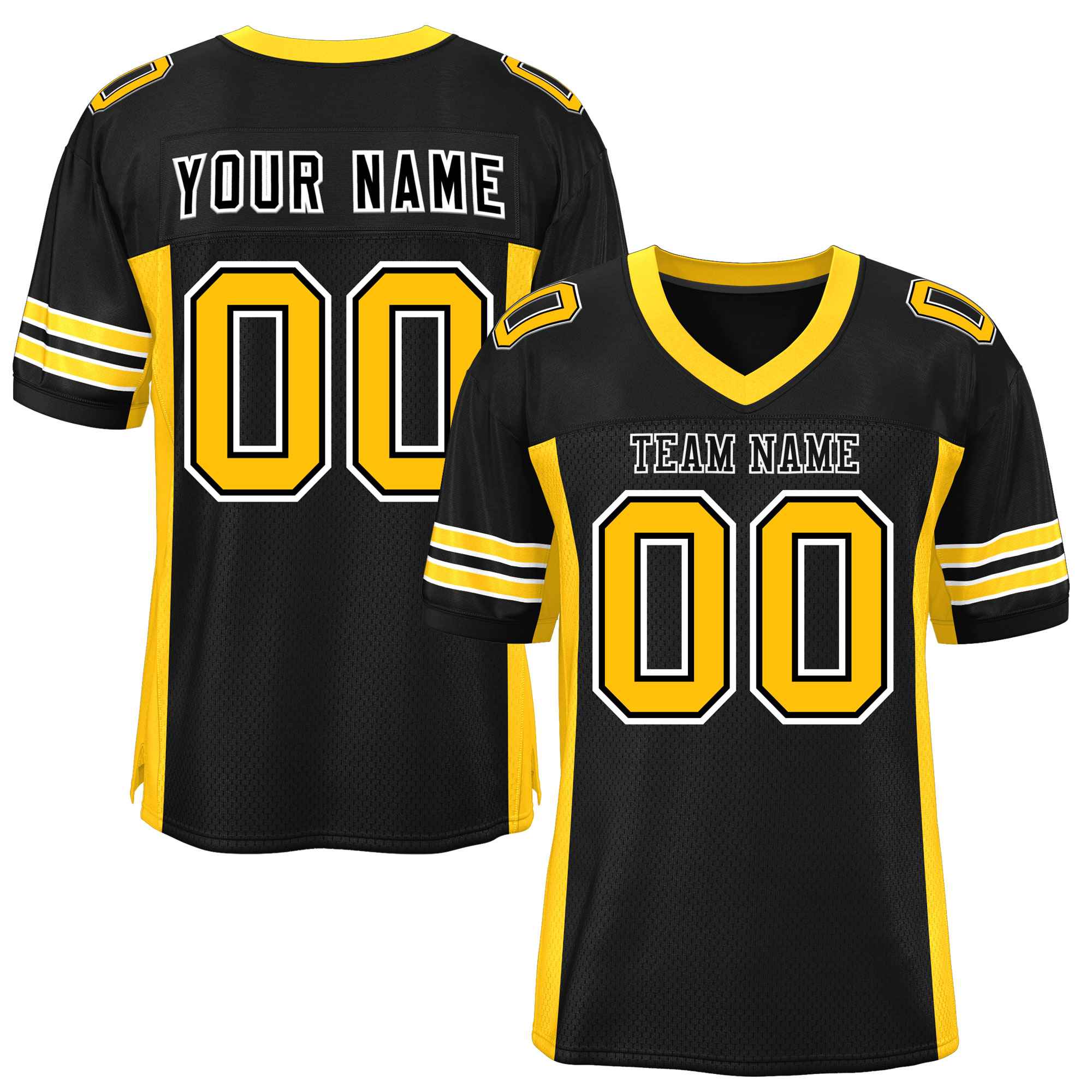 Custom Black Yellow Insert Color Design Mesh American Football Jersey | KXKSHOP