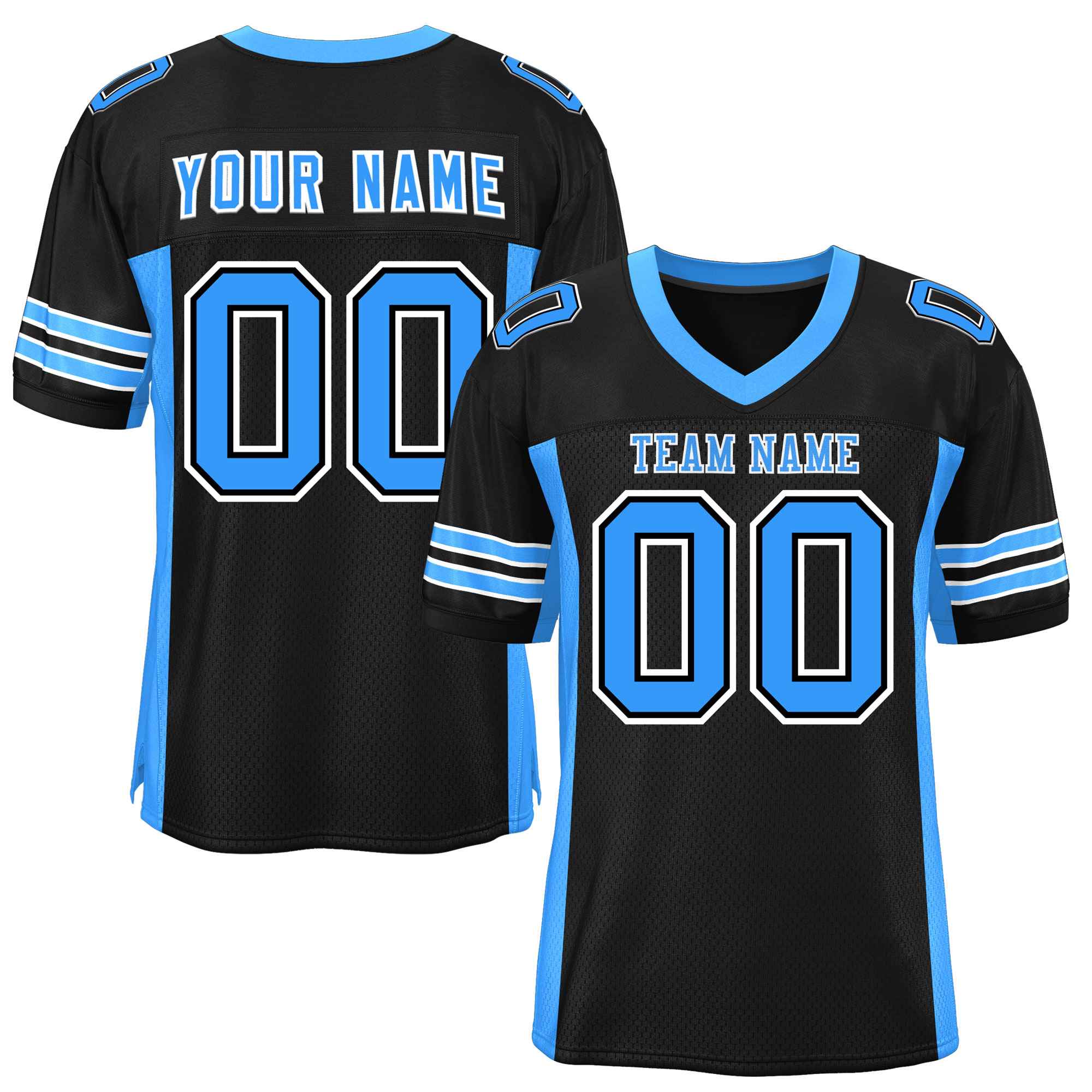 Custom Black Powder Blue Insert Color Design Mesh American Football Jersey | KXKSHOP
