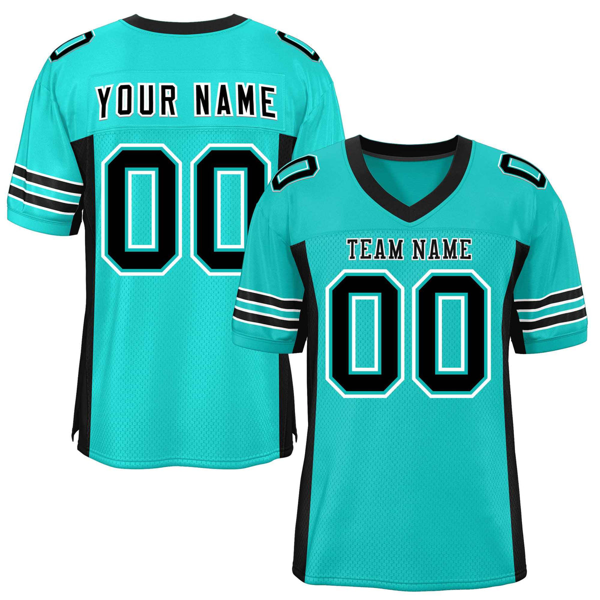 Custom Aqua Black Insert Color Design Mesh American Football Jersey | KXKSHOP