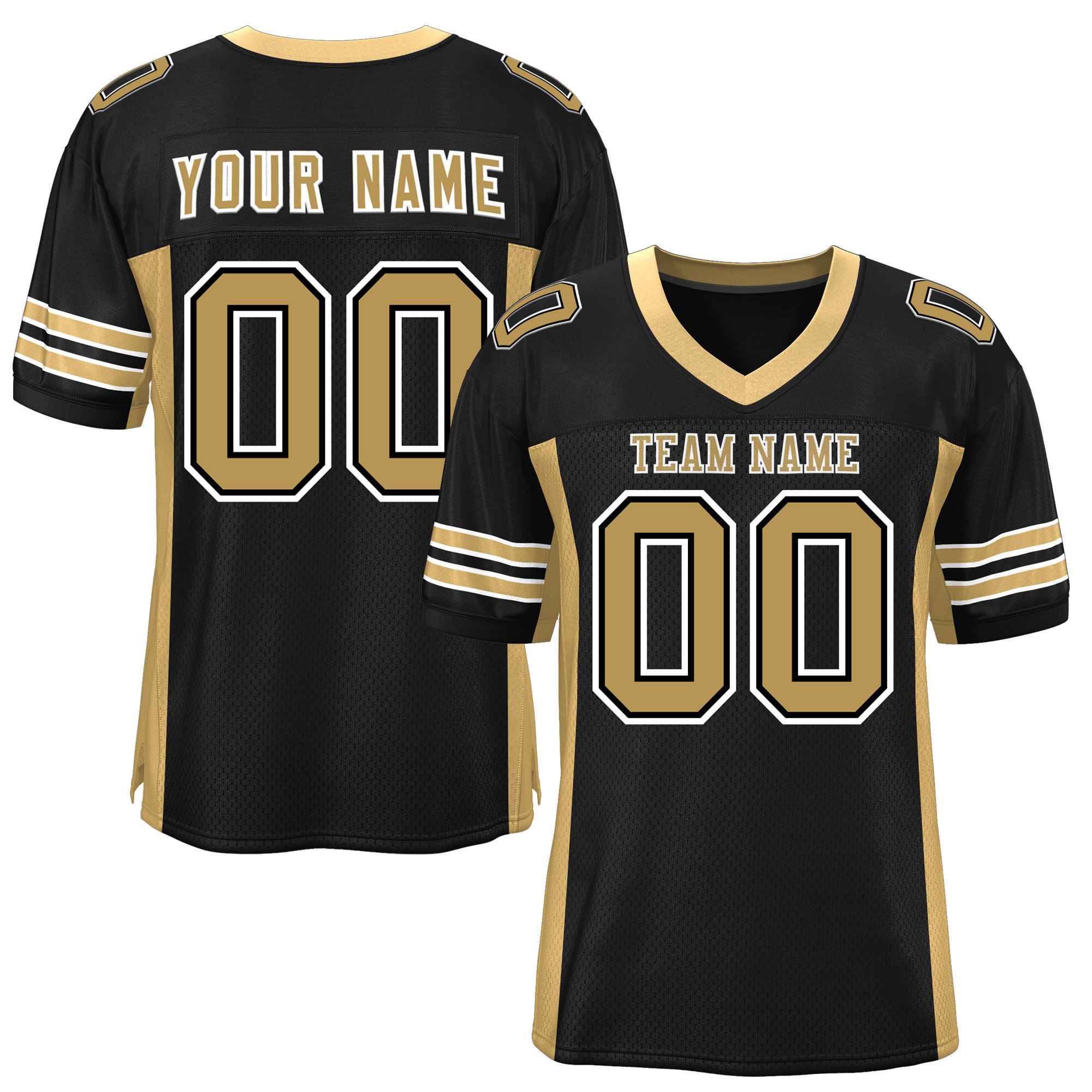 Custom Black Old Gold Insert Color Design Mesh American Football Jersey | KXKSHOP