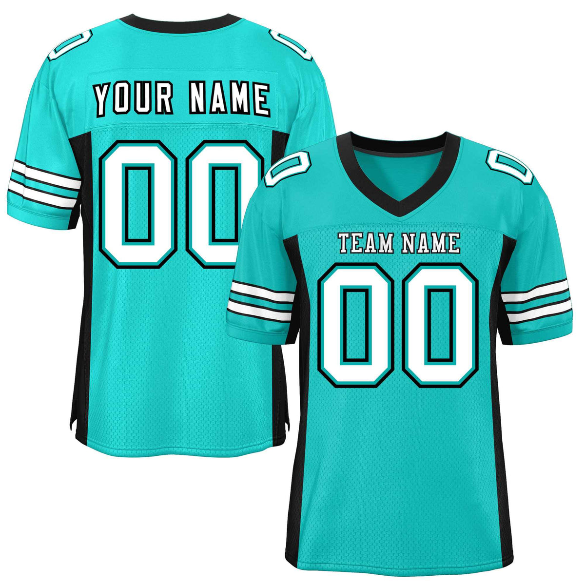 Custom Aqua Black Insert Color Design Mesh American Football Jersey | KXKSHOP