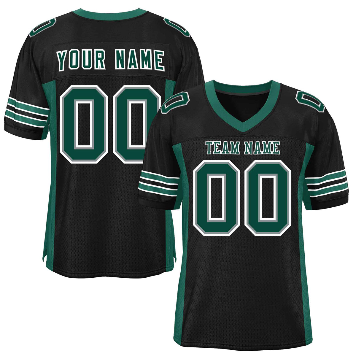Custom Black Midnight Green Insert Color Design Mesh American Football Jersey | KXKSHOP