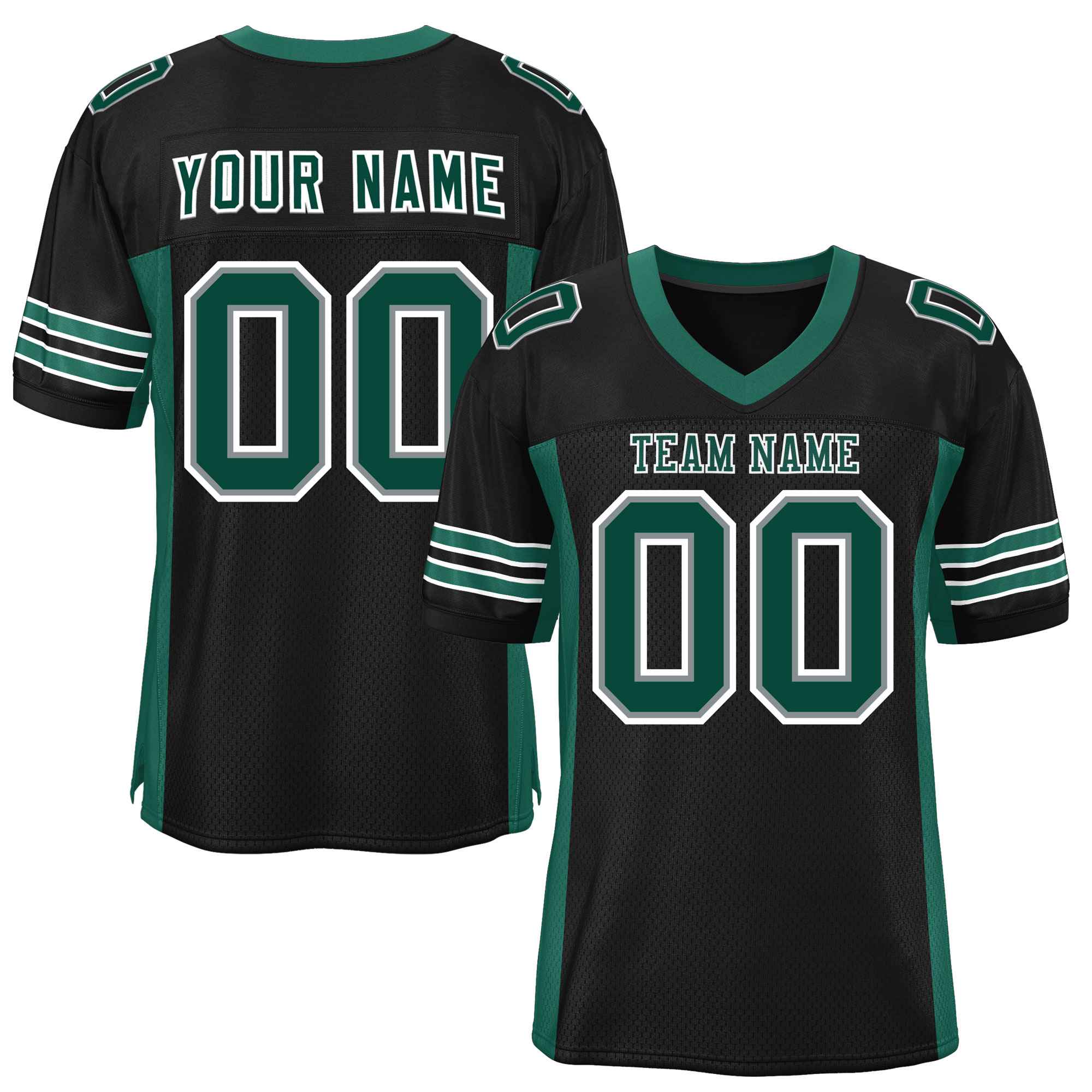 Custom Black Midnight Green Insert Color Design Mesh American Football Jersey | KXKSHOP