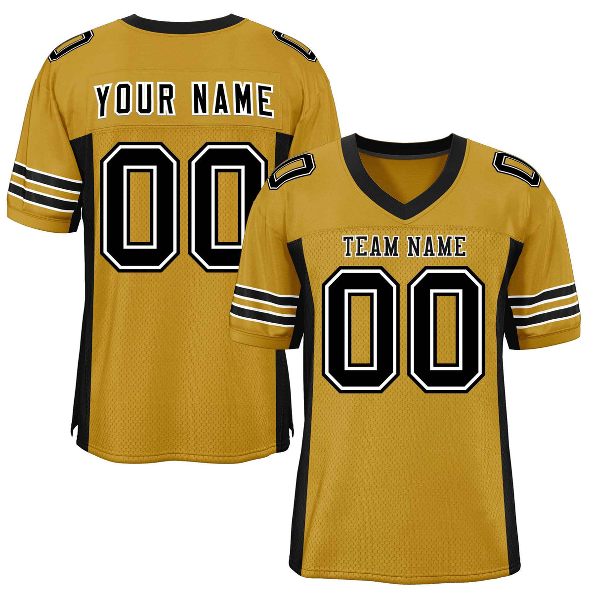 Custom Old Gold Black Insert Color Design Mesh American Football Jersey | KXKSHOP