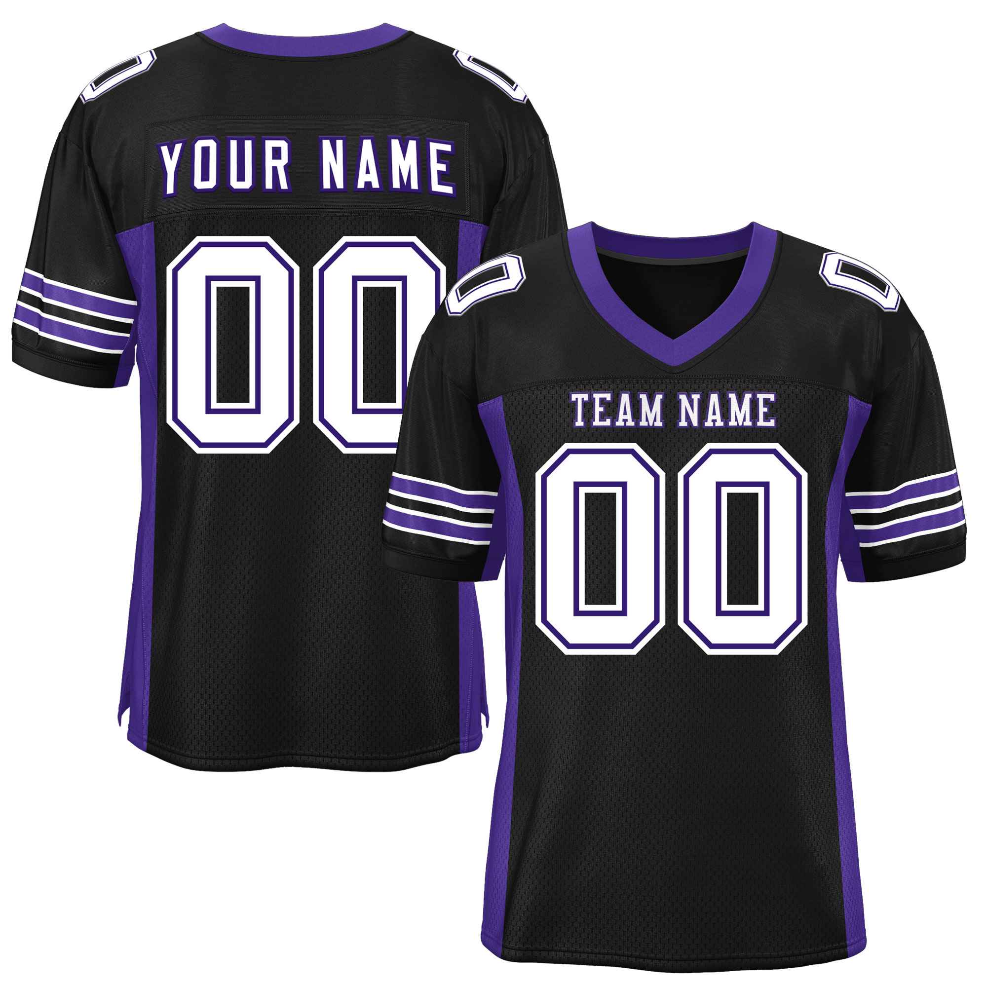 Custom Black Purple Insert Color Design Mesh American Football Jersey | KXKSHOP