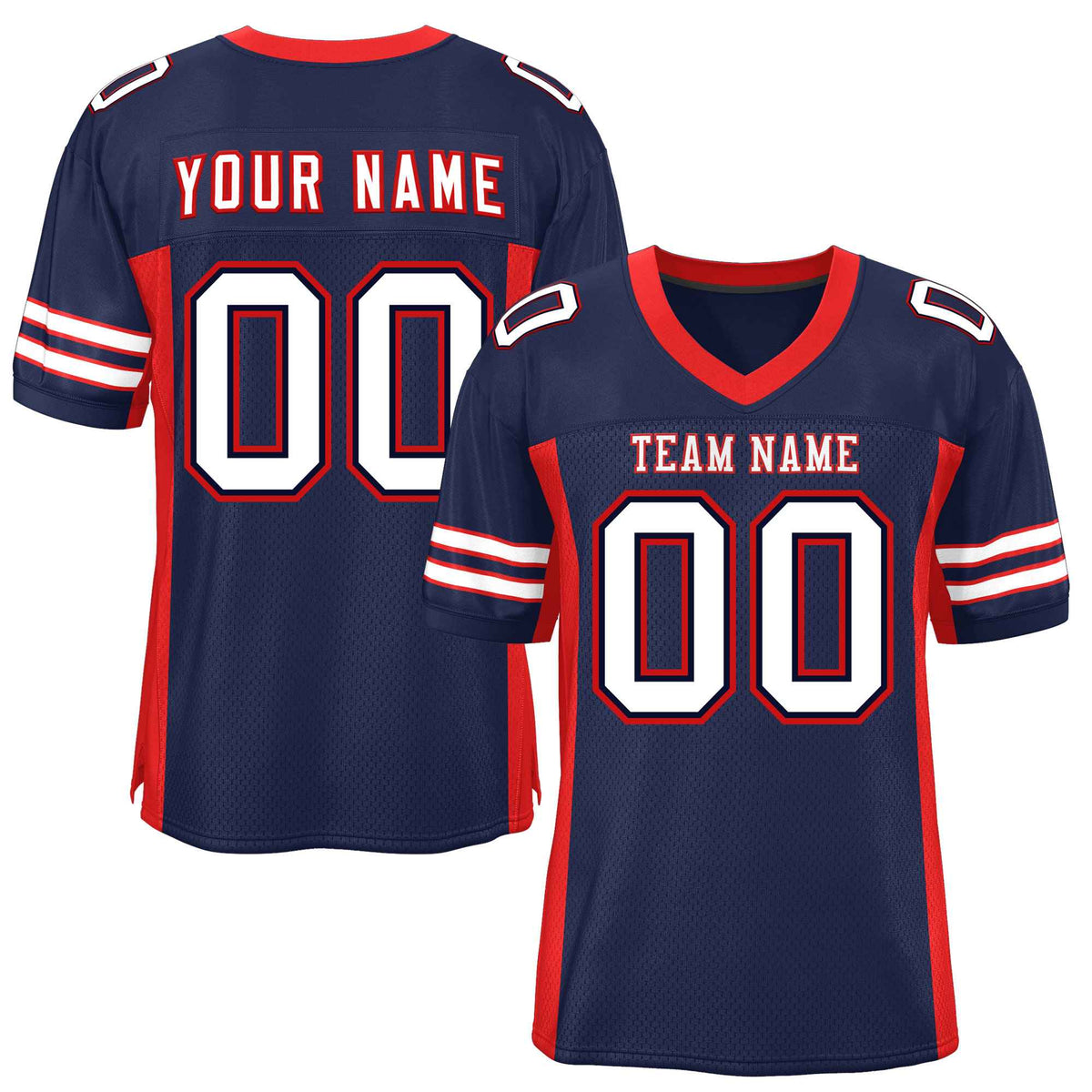 Custom Navy Red Insert Color Design Mesh American Football Jersey | KXKSHOP