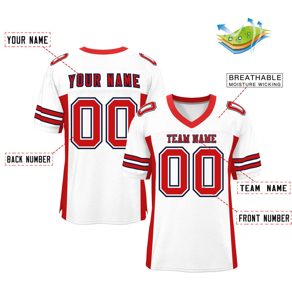 Custom Red Navy-White Classic Style Mesh American Football Jersey | KXKSHOP