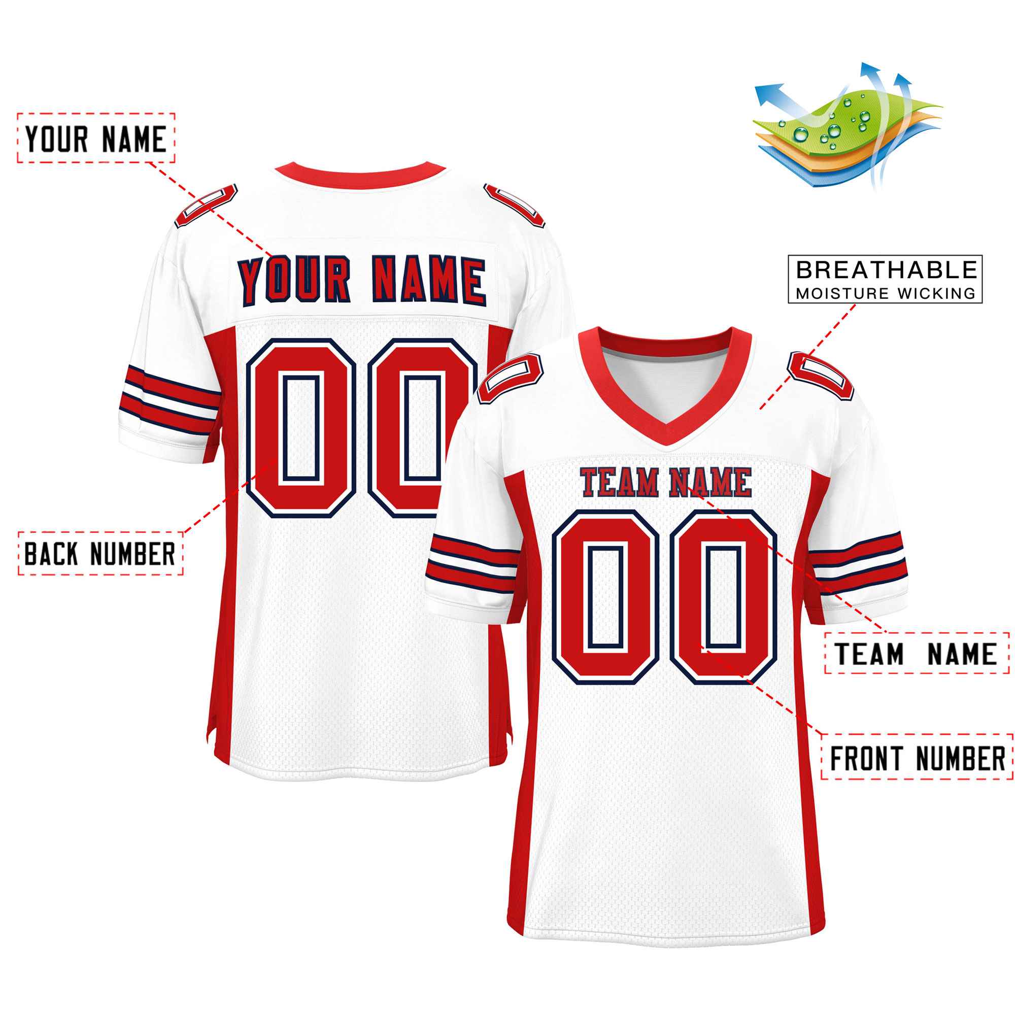 Custom Red Navy-White Classic Style Mesh American Football Jersey | KXKSHOP