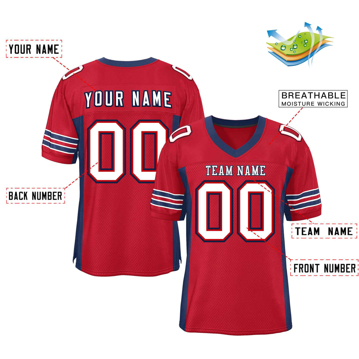 Custom Red Navy-White Classic Style Mesh American Football Jersey | KXKSHOP
