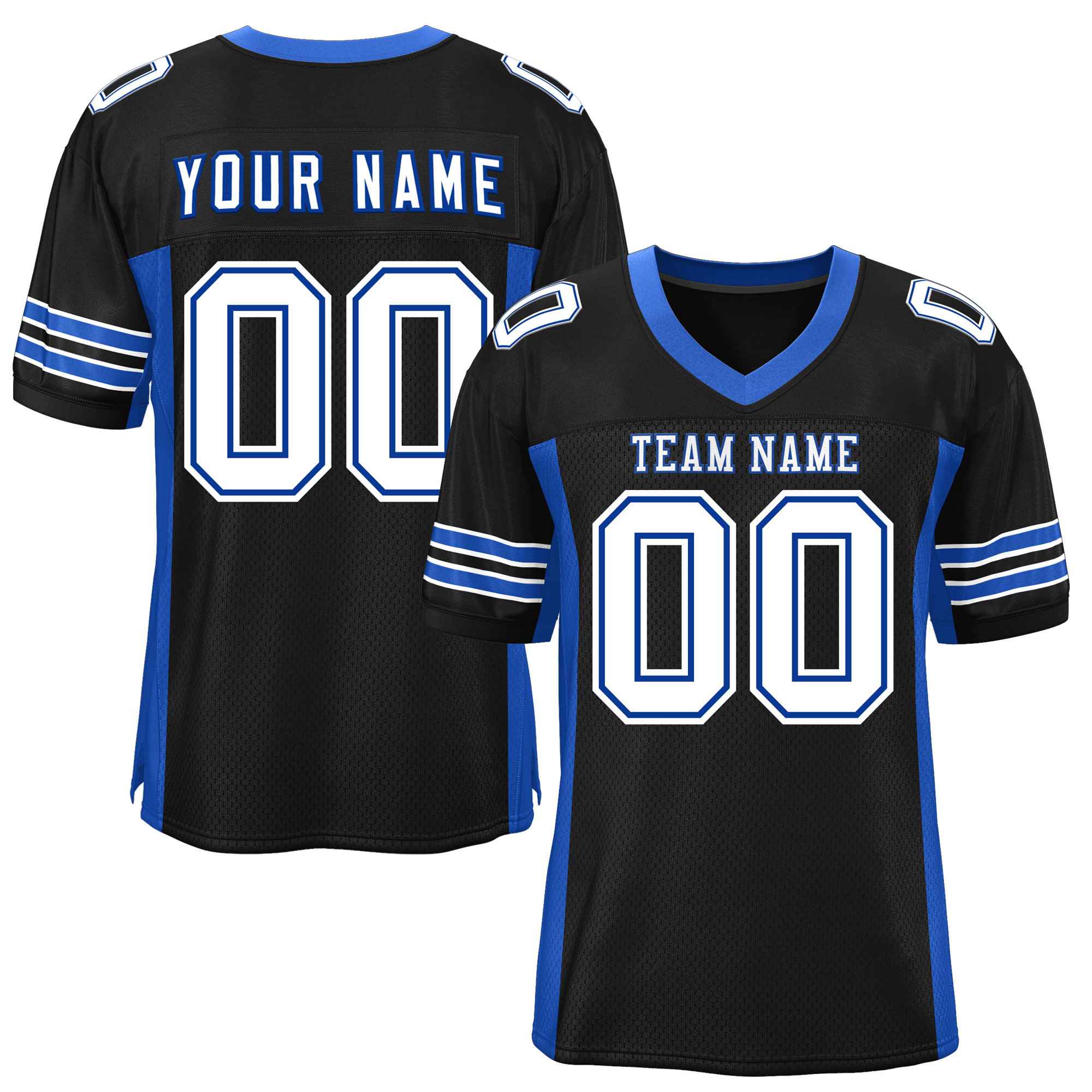 Custom Black Royal Insert Color Design Mesh American Football Jersey | KXKSHOP