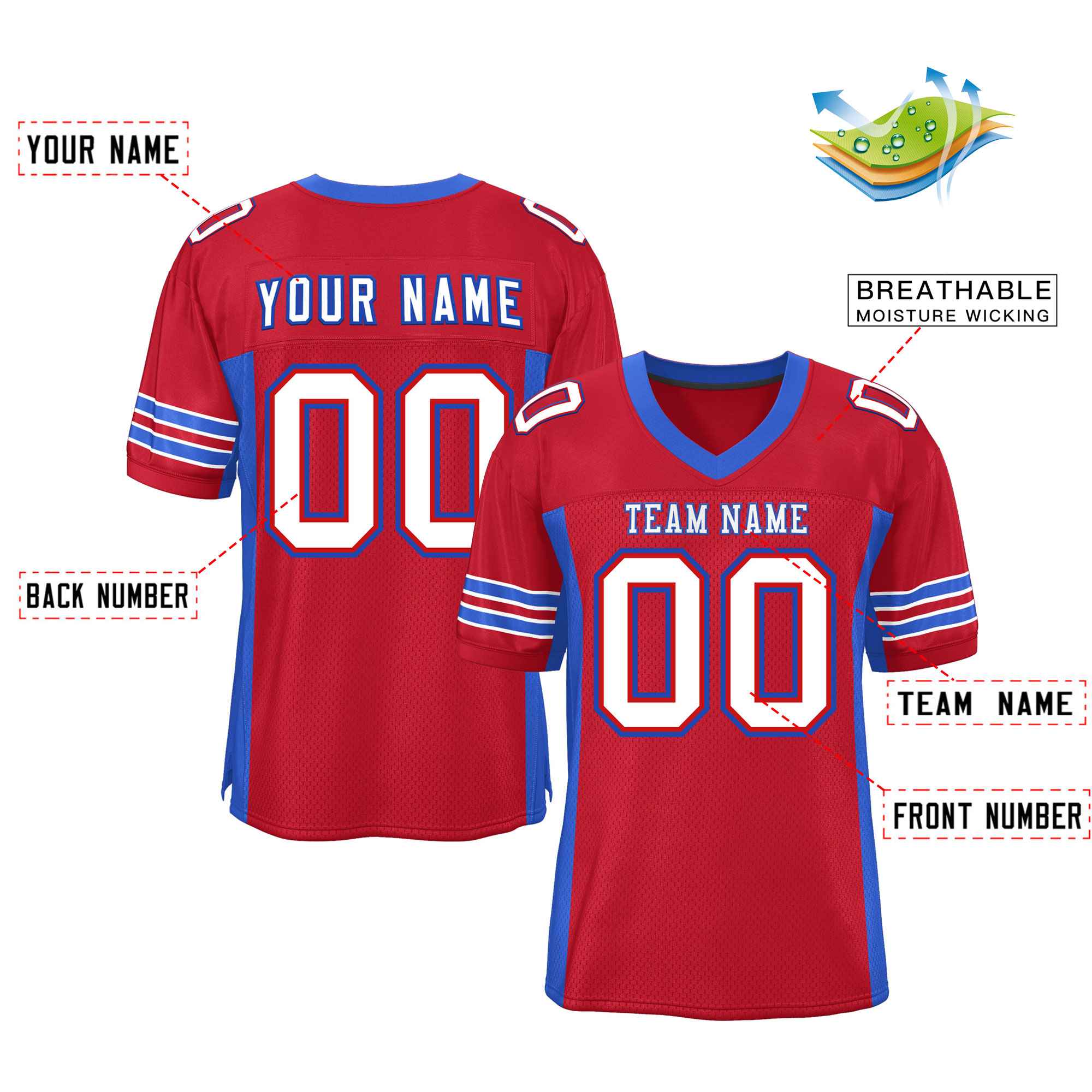 Custom Red Navy-White Classic Style Mesh American Football Jersey | KXKSHOP