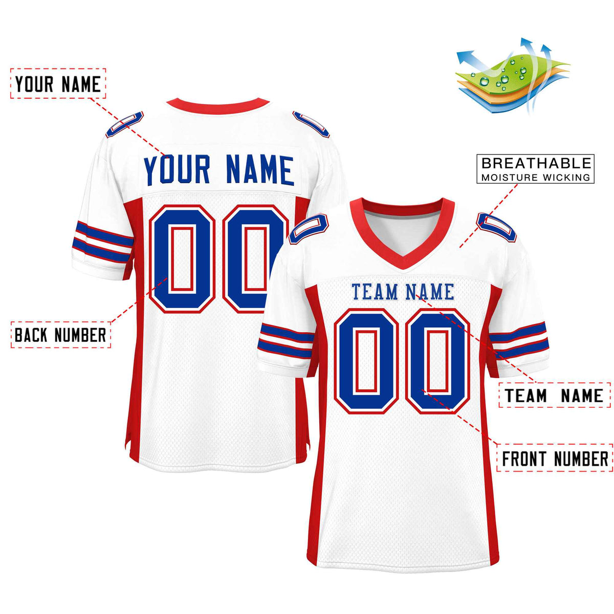 Custom Red Navy-White Classic Style Mesh American Football Jersey | KXKSHOP