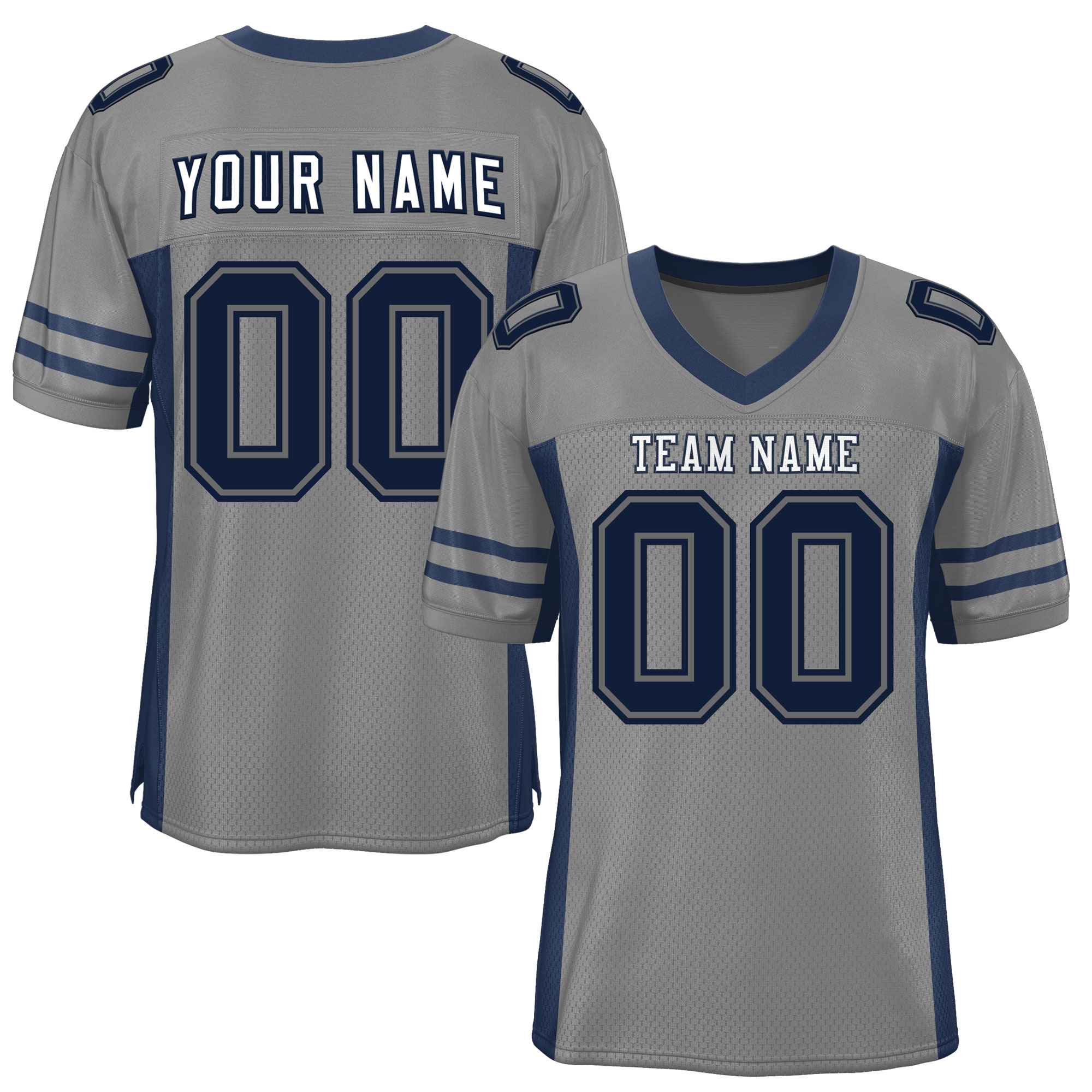 Custom Gray Navy Insert Color Design Mesh American Football Jersey | KXKSHOP