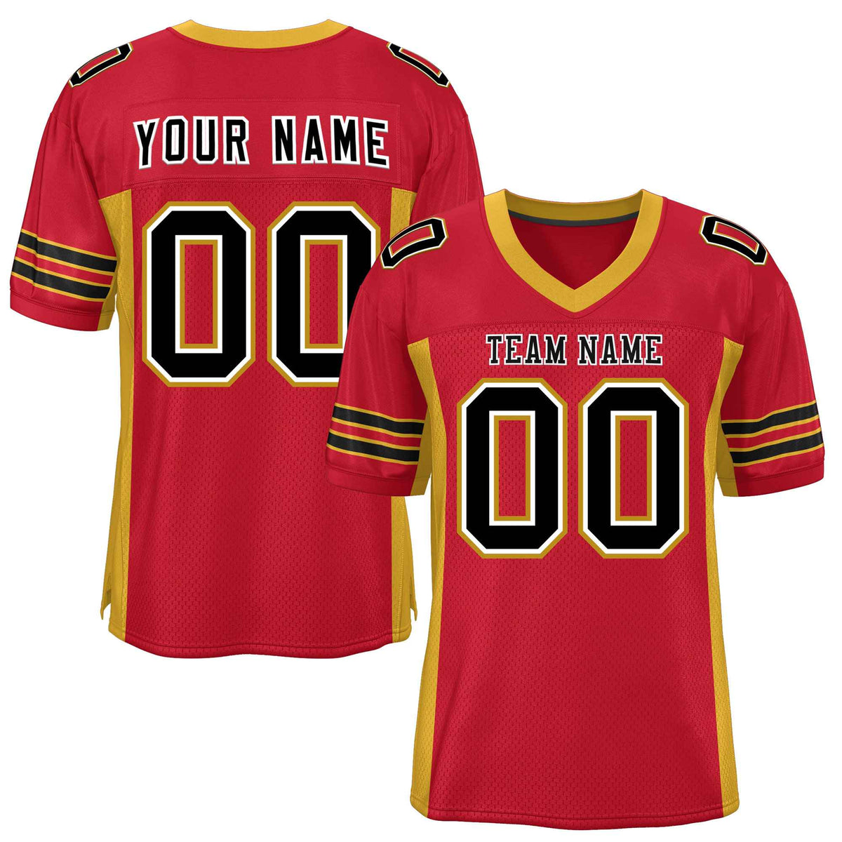 Custom Red Old Gold Insert Color Design Mesh American Football Jersey | KXKSHOP