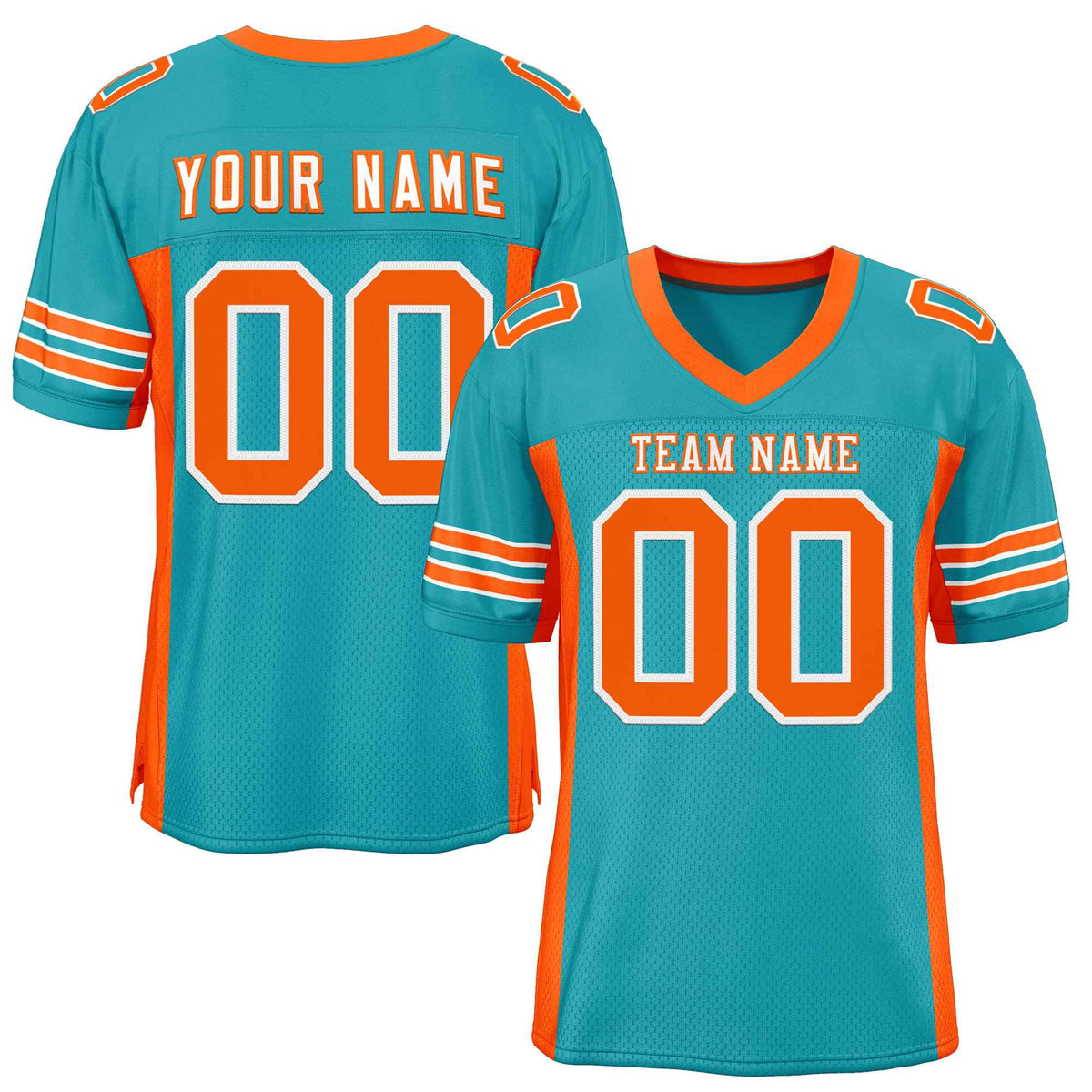 Custom Aqua Orange Insert Color Design Mesh American Football Jersey | KXKSHOP