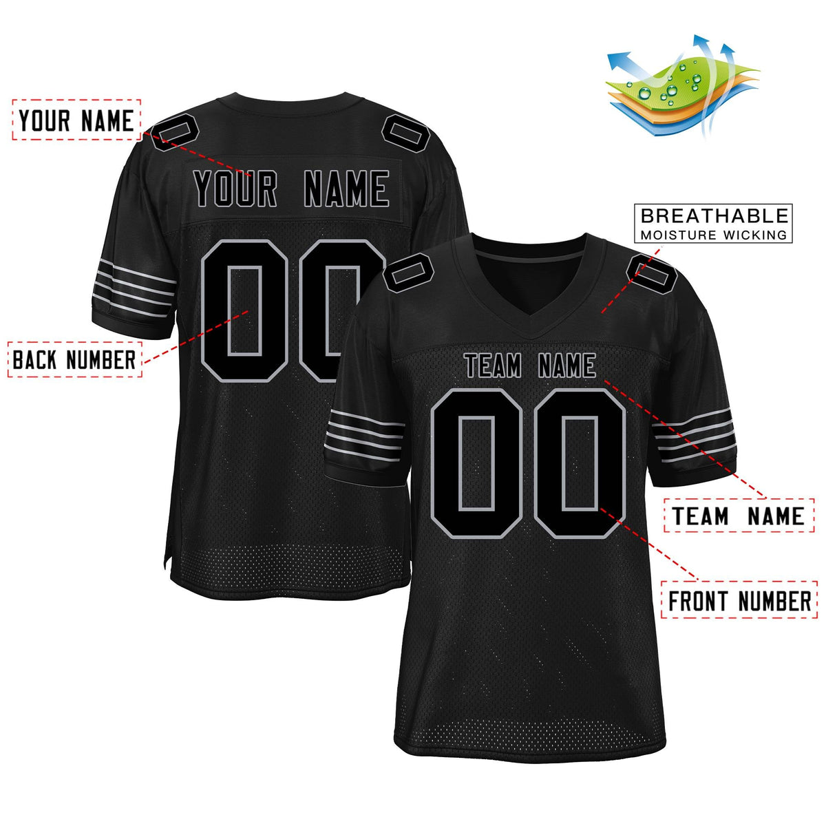 Custom Black Grey Classic Style Mesh Authentic American Football Jersey| KXKSHOP