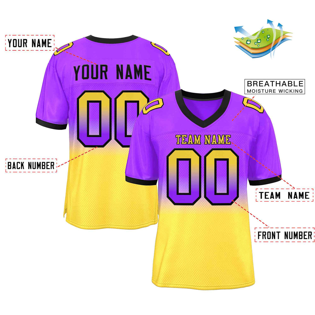 Custom Purple Gold-Black Gradient Fashion Outdoor Authentic American Football Jersey| KXKSHOP